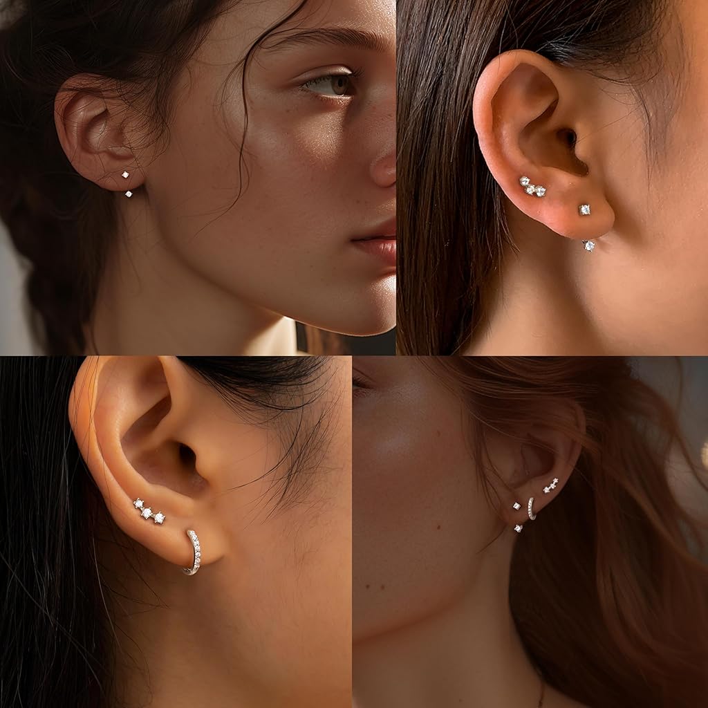 SANNIDHI 3 Pairs Ear Studs Silver Earrings Set Zircon Hypoallergenic Fashion Women Jewelry Gift