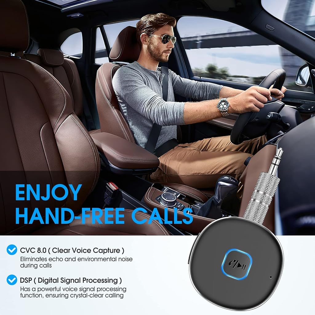 Verilux® Bluetooth 5.0 Receiver for Car, Wireless 3.5mm Jack Aux to Bluetooth Converter, Hands-Free Call Car Bluetooth Device, Bluetooth Adapter Connector for Car Stereo/ Home Theatre