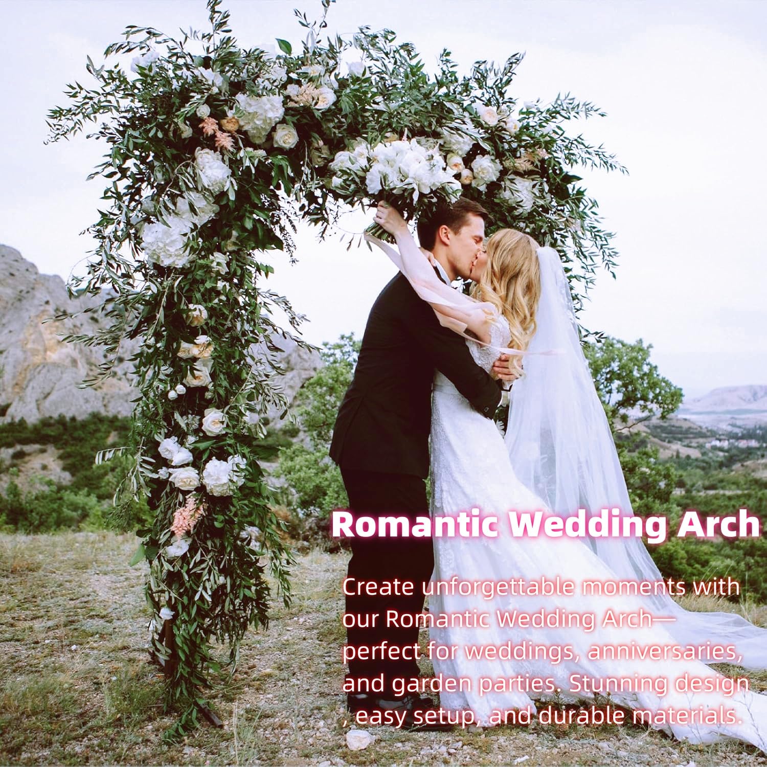 HASTHIP Metal Plant Stand for Garden with 240x140x37cm Arch Trellis Frame | Black Steel Outdoor Décor