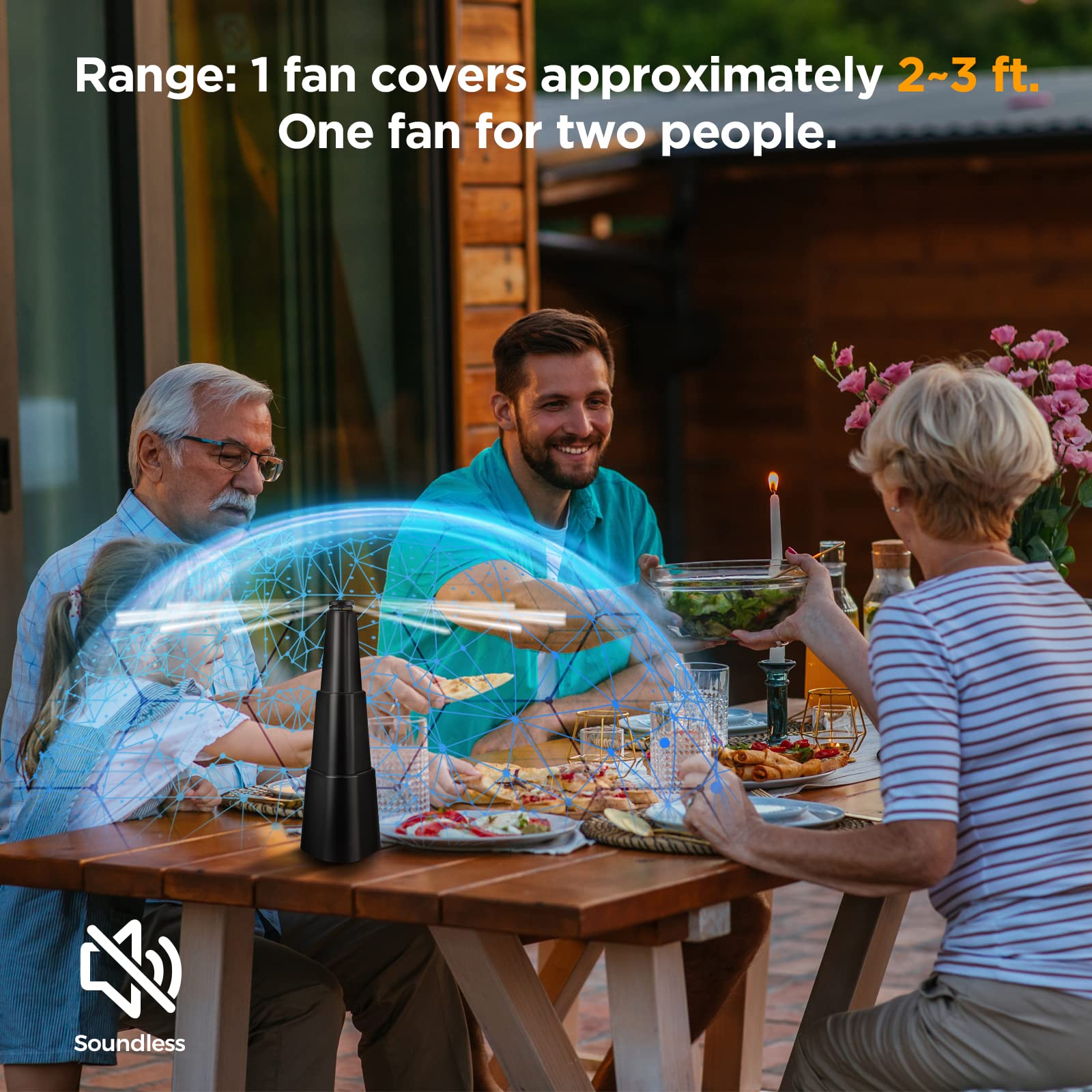 HASTHIP Fly Fans for Tables with Retractable Holographic Blades for Indoor and Outdoor Dining