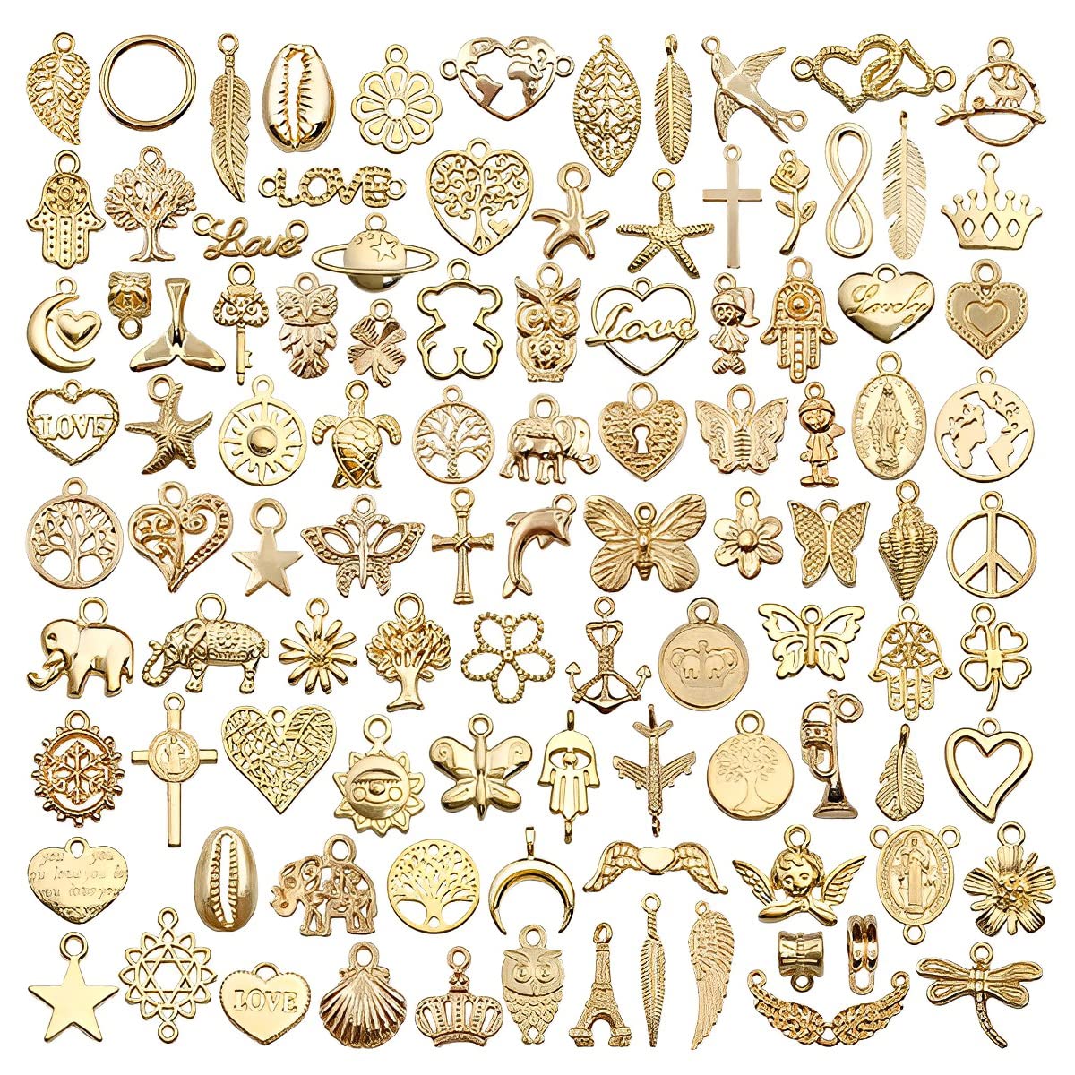 MAYCREATE® Metal 100Pcs Gold Alloy Charms For Jewellery Making Pendants Bulk Lots Antique Mixed Diy Necklace Bracelets Charms Pendants Kit For Jewelry Making And Crafting Supplies