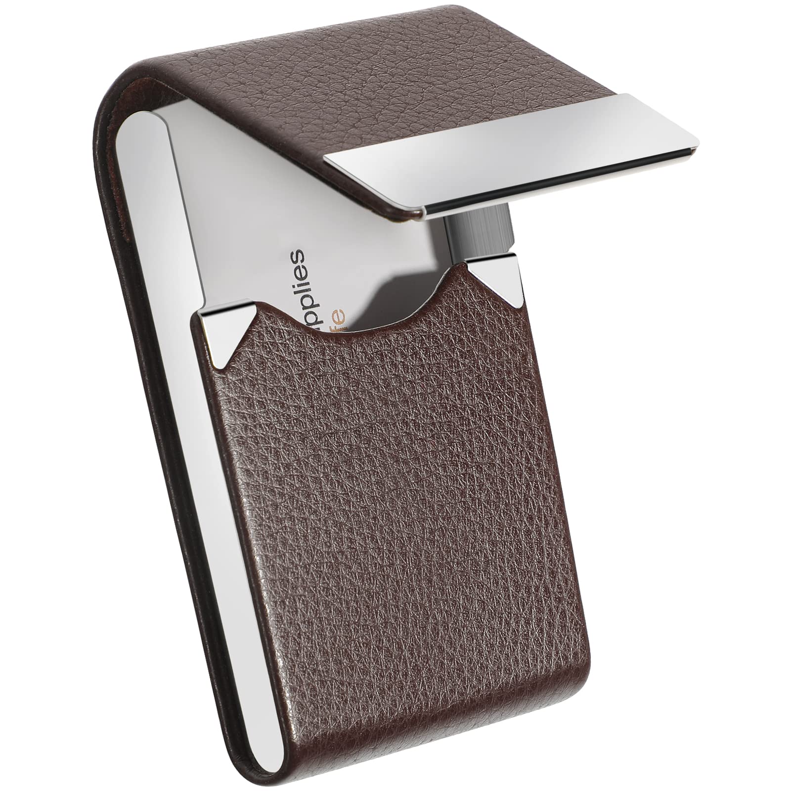 ZIBUYU Business Card Holder for Women and Men with Magnetic Clasp 20 Cards 6x9.5cm | Coffee Brown PU Leather Case
