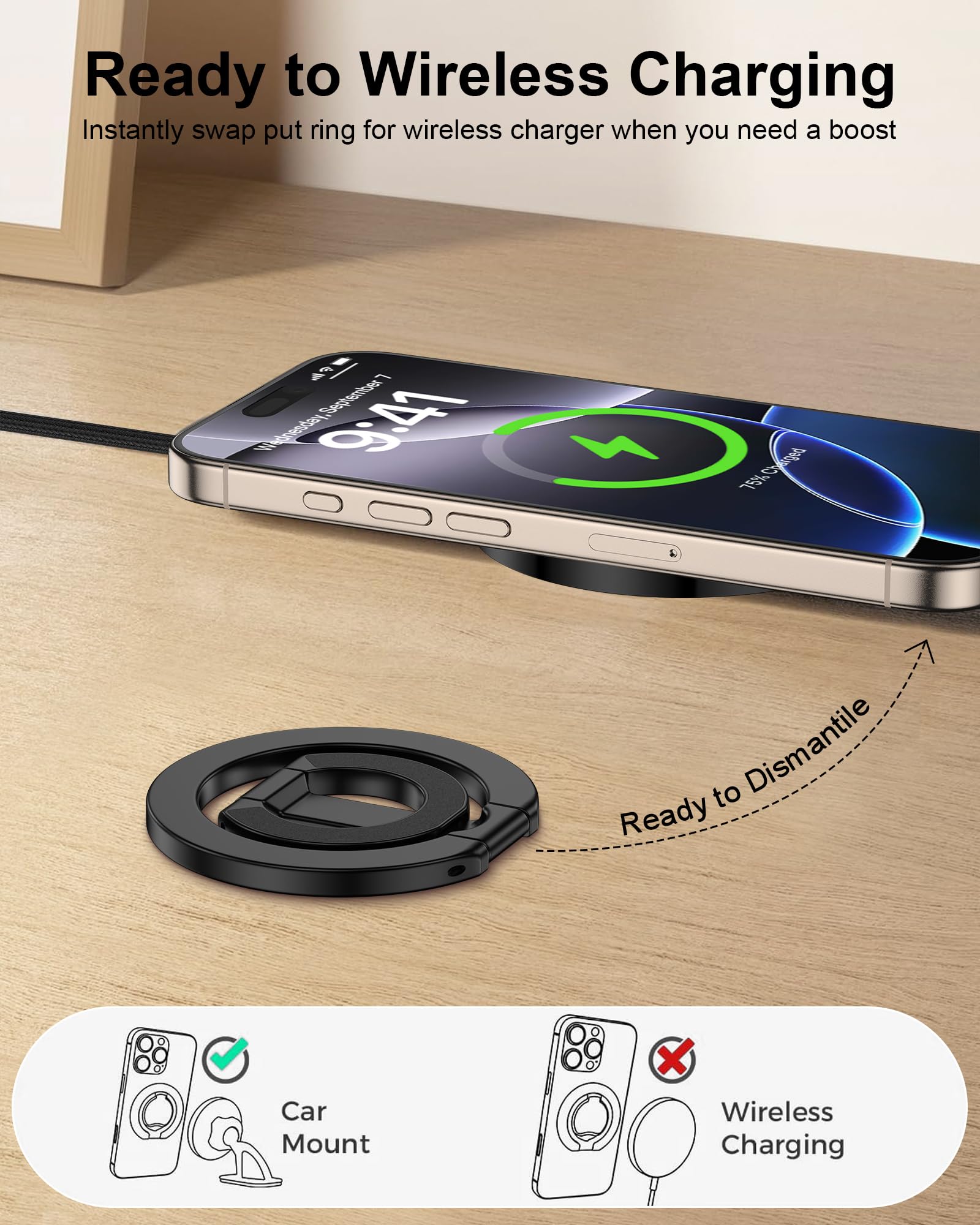 ZORBES MagSafe Phone Grip Holder for iPhone and Pixel with Dual-Sided Magnetic Kickstand | Adjustable 360° Ring Stand