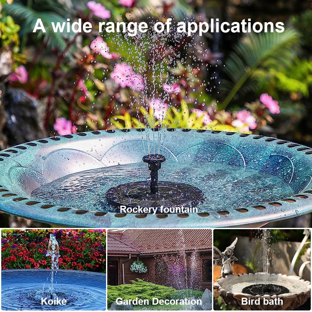 HASTHIP® Solar Water Fountain for Garden, 1.5W Solar Water Pump with 6 Nozzles, Max 1.1m Water Column Solar Fountain for Home Garden Pond Bird Bath Pool