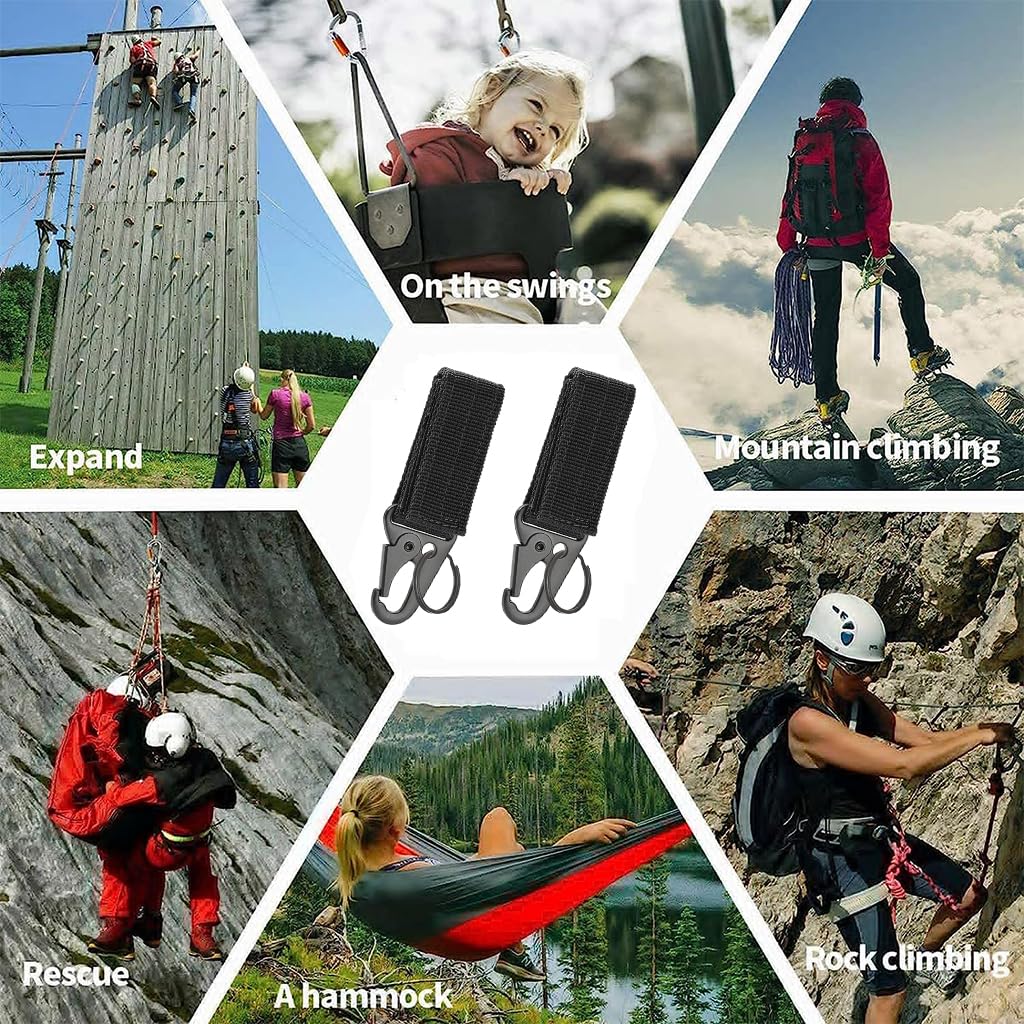 Optifit Carabiner for Outdoor Gear and Camping featuring Adjustable Hook and Loop Strap | 2Pcs Black