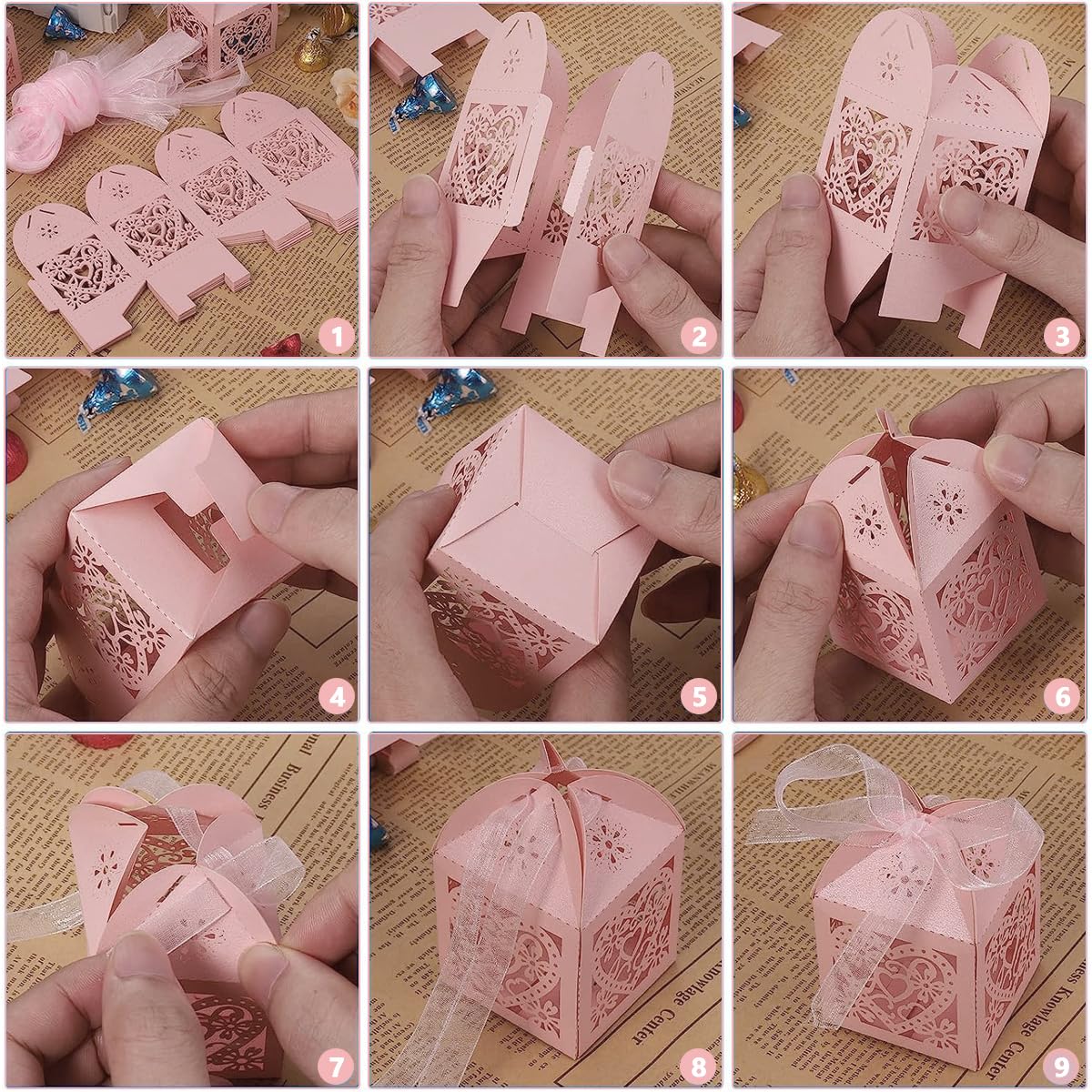 HASTHIP Wedding Favour Boxes for Gifts and Sweets featuring Hollow Cut Design | 50PCS 5x5x7cm