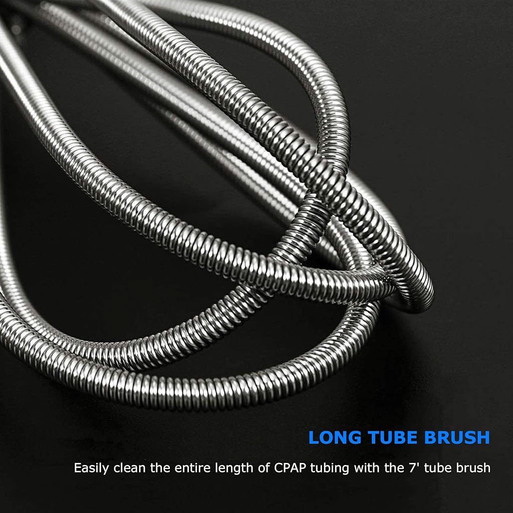 Serplex® 6.5Ft Flexible Stainless Steel CPAP Tube Cleaning Brush with 7'' Spiral Brush, 7 Inches Handy Stainless Steel Wire Bristle Brush its for Standard 22mm Diameter Tubing 2 PCS