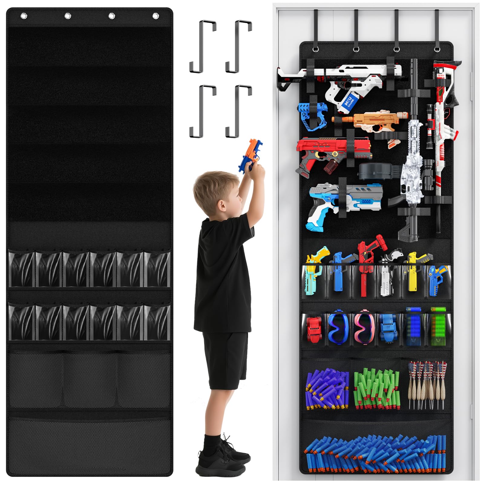 PATPAT Wall Hanging Organizer Bag for Toys and Tools 60x170cm with Over Door Hooks | Includes 20 Hook and Loop Straps