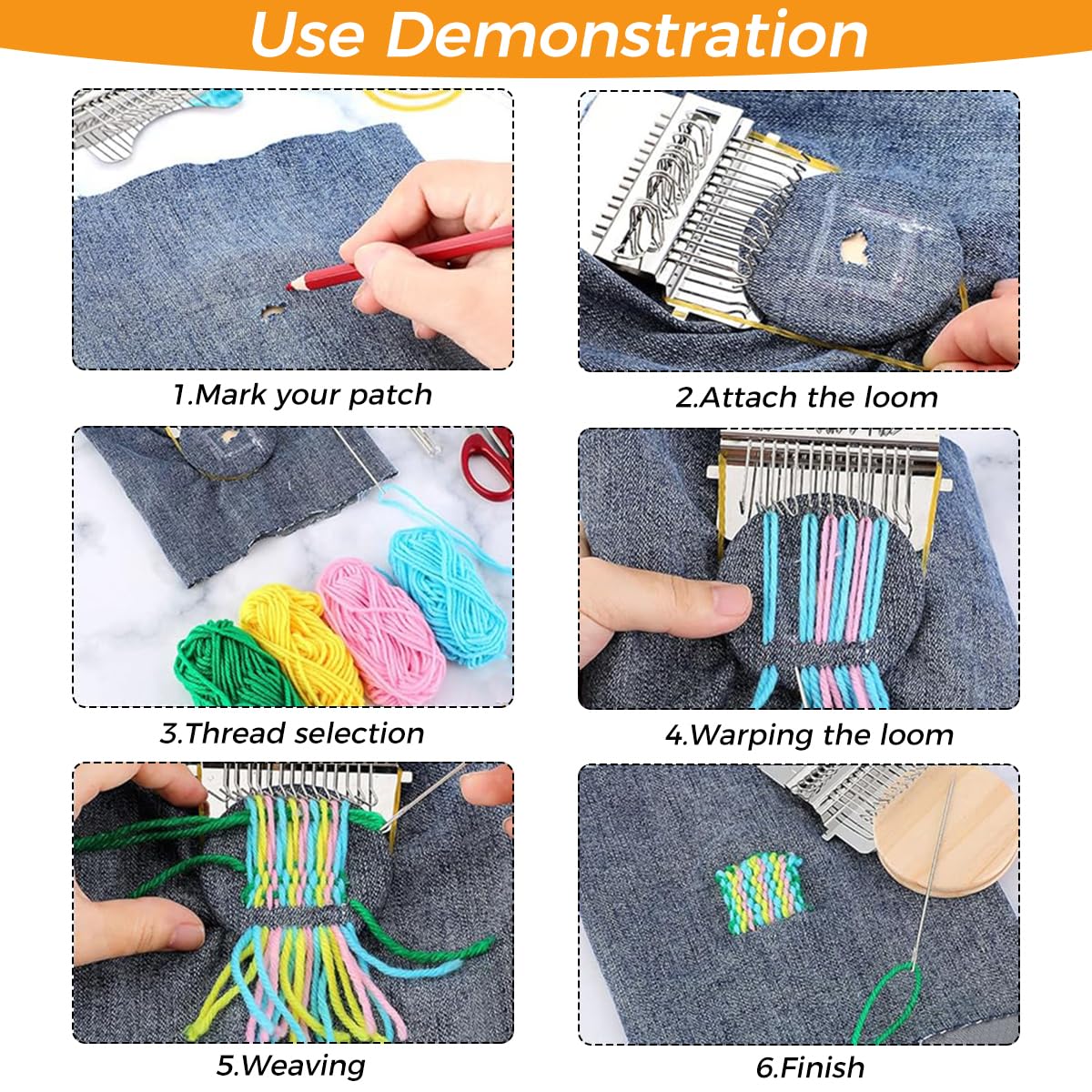 HASTHIP Darning Mini Loom Machine for Mending Jeans with 21 Hooks and 9 Needles | Wooden Weaving Tool