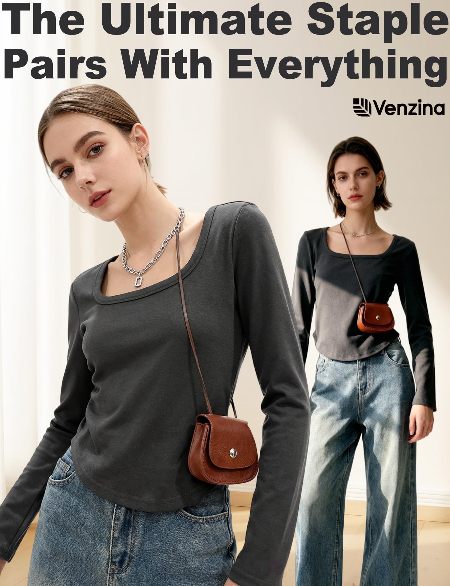 Venzina Women's Thermal Top for Fall and Winter featuring Double-Sided Fleece Warmth | Dark Gray Slim Fit Long Sleeve Base Layer