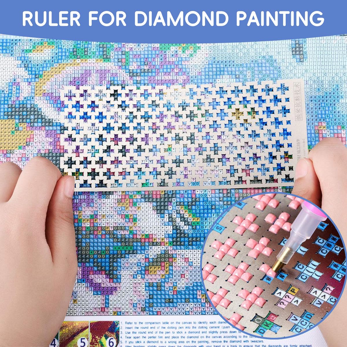 HASTHIP® Diamond Painting Ruler Kit with Scraper Stainless Steel Circle Grid Ruler & Cross Grid Ruler 5D Diamond Painting Ruler Tool DIY Even Spacing Ruler DIY Diamond Painting Art Accessories