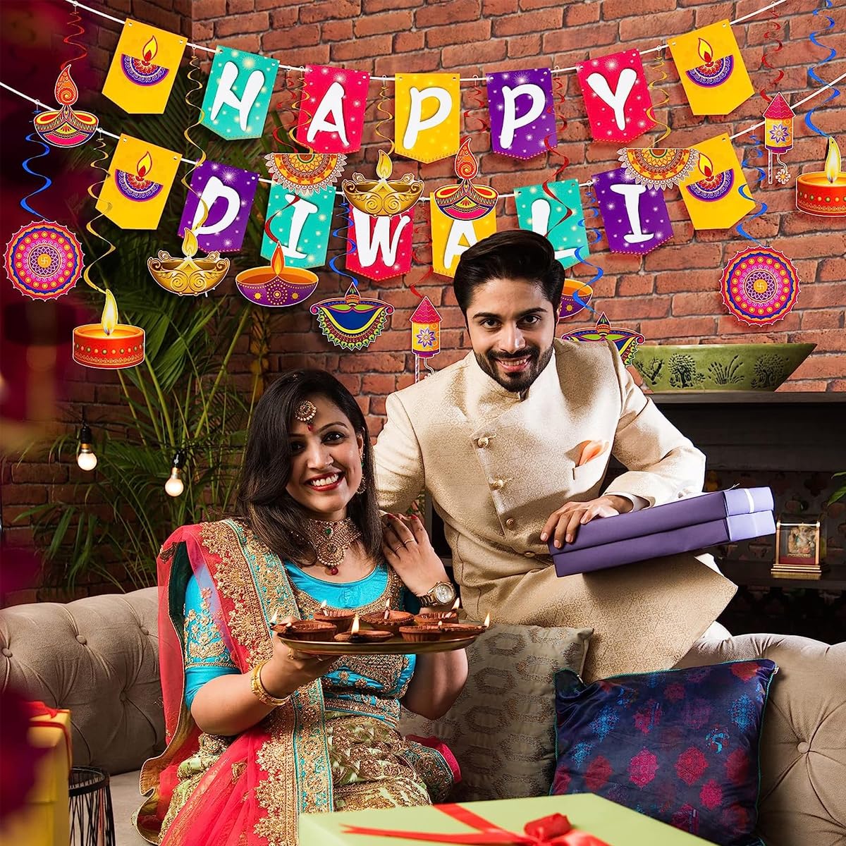 HASTHIP Diwali Decorations 46pcs for Festival of Lights Parties with Hanging Swirls | Colorful Paper Room Decor