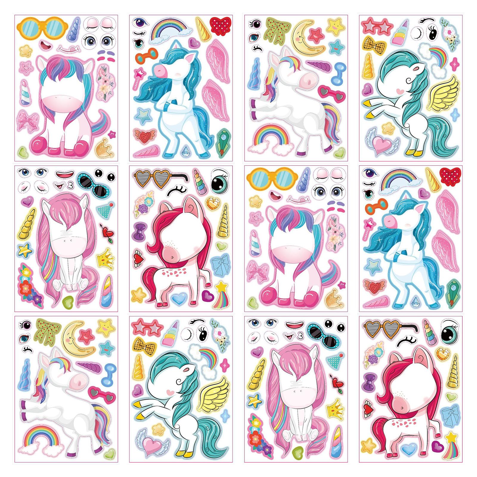 PATPAT DIY Unicorn Stickers Set for Kids with 12 Sheets & Reusable Puzzle Designs | Fun Craft Gift