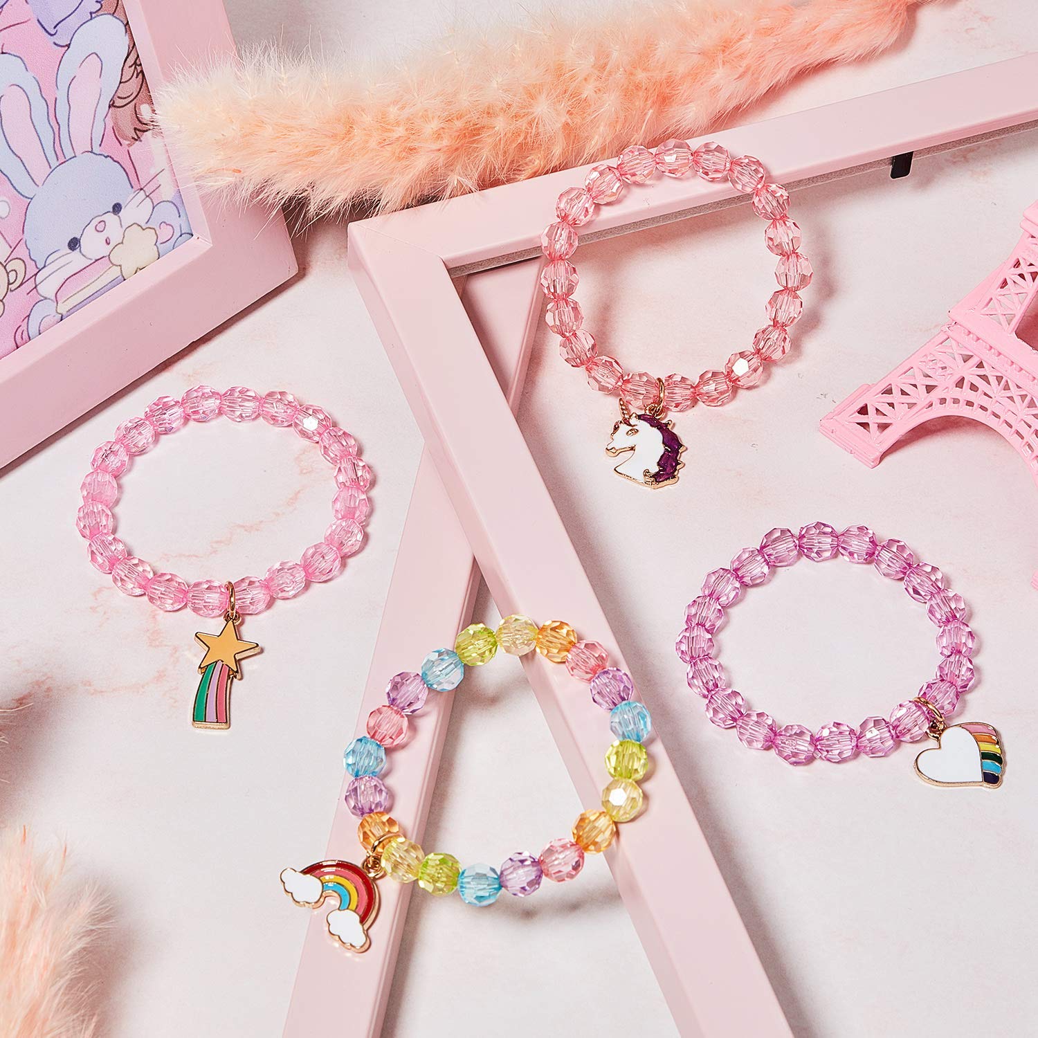 PALAY Unicorn Bracelet Set for Kids with 27 Crystal Beaded Pieces | Ideal Birthday Gift