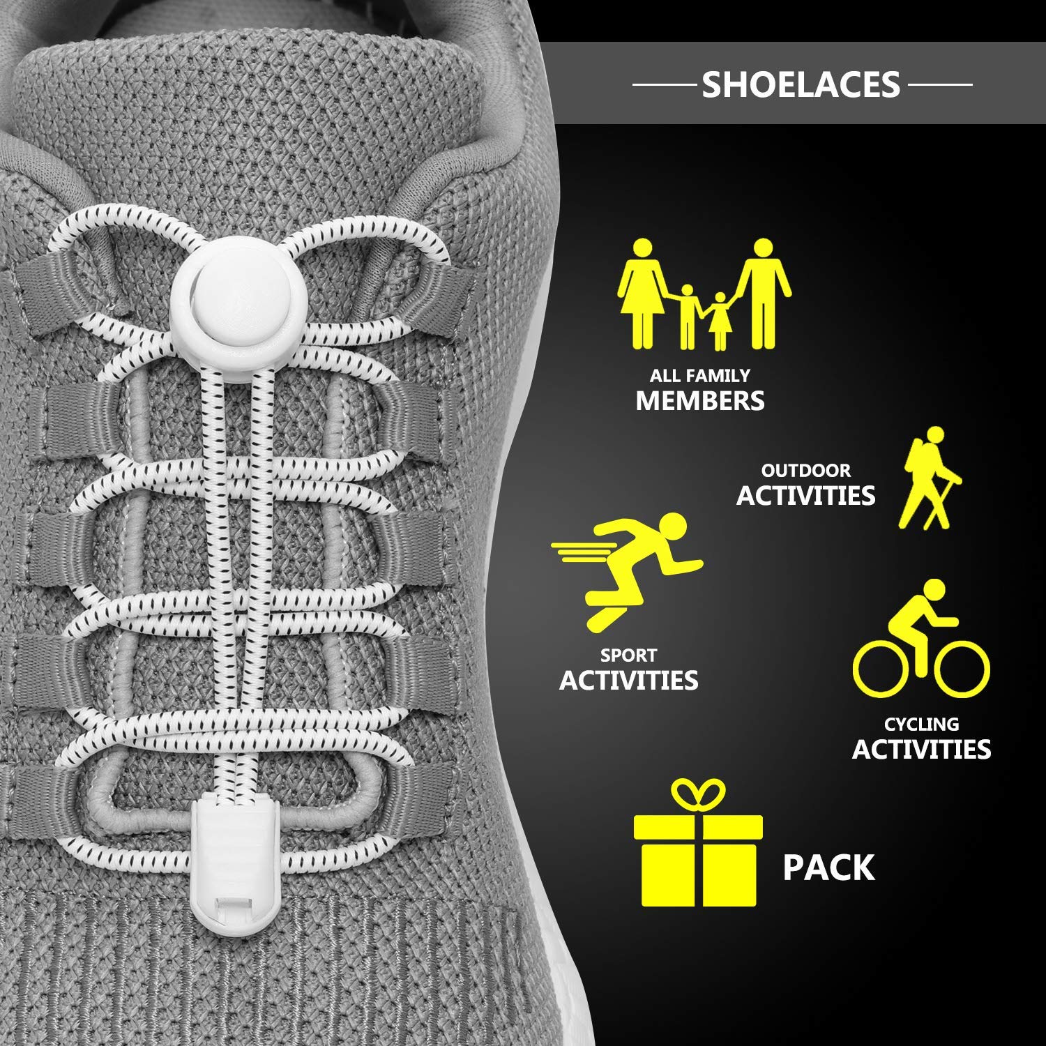 PALAY  No Tie Shoelaces | Elastic Lock Shoe Laces For Adult Sneakers Fits Hiking Boots, Board Shoes and Casual Shoes (Gray)