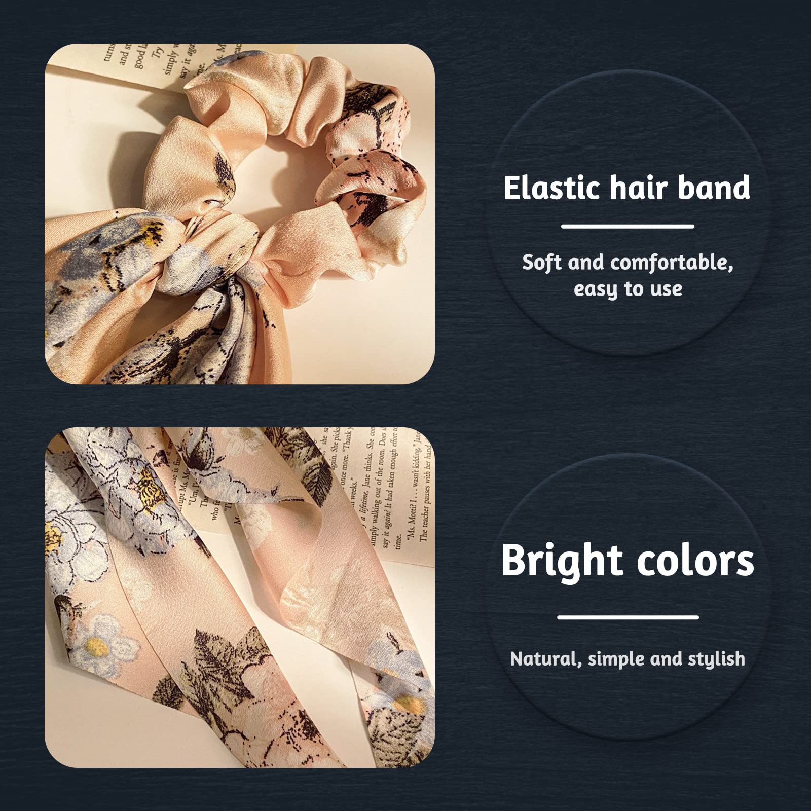 MAYCREATE Hair Scarf Scrunchies Set for Women with Soft Elastic Bands and Floral Ribbons | 5 Pcs
