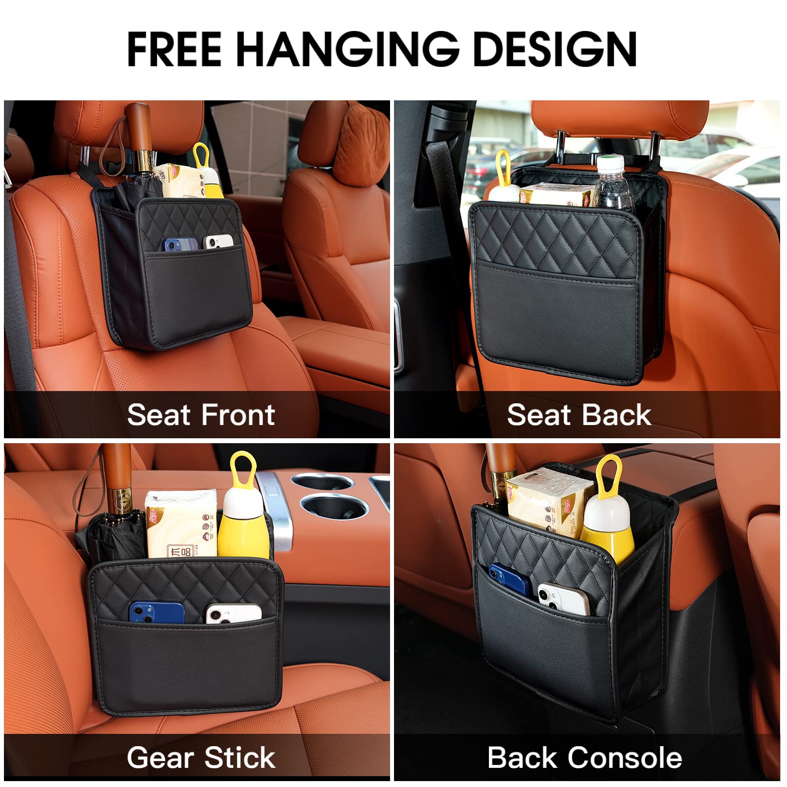STHIRA Car Back Seat Organizer for Travel with Quick Release Buckle and PU Leather 25x22.5 cm