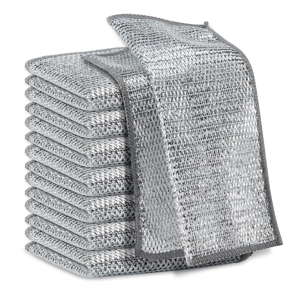 HASTHIP® 5Pcs Metal Mesh Dishcloth Dish Cleaning Scouring Pad Wet & Dry Use Non-Scratch 11.8'' Incehs Metal Mesh Dishcloth Dishwashing Scouring Pads Soft Metal Dishcloth for Dishes, Bowl, Pan, Pot