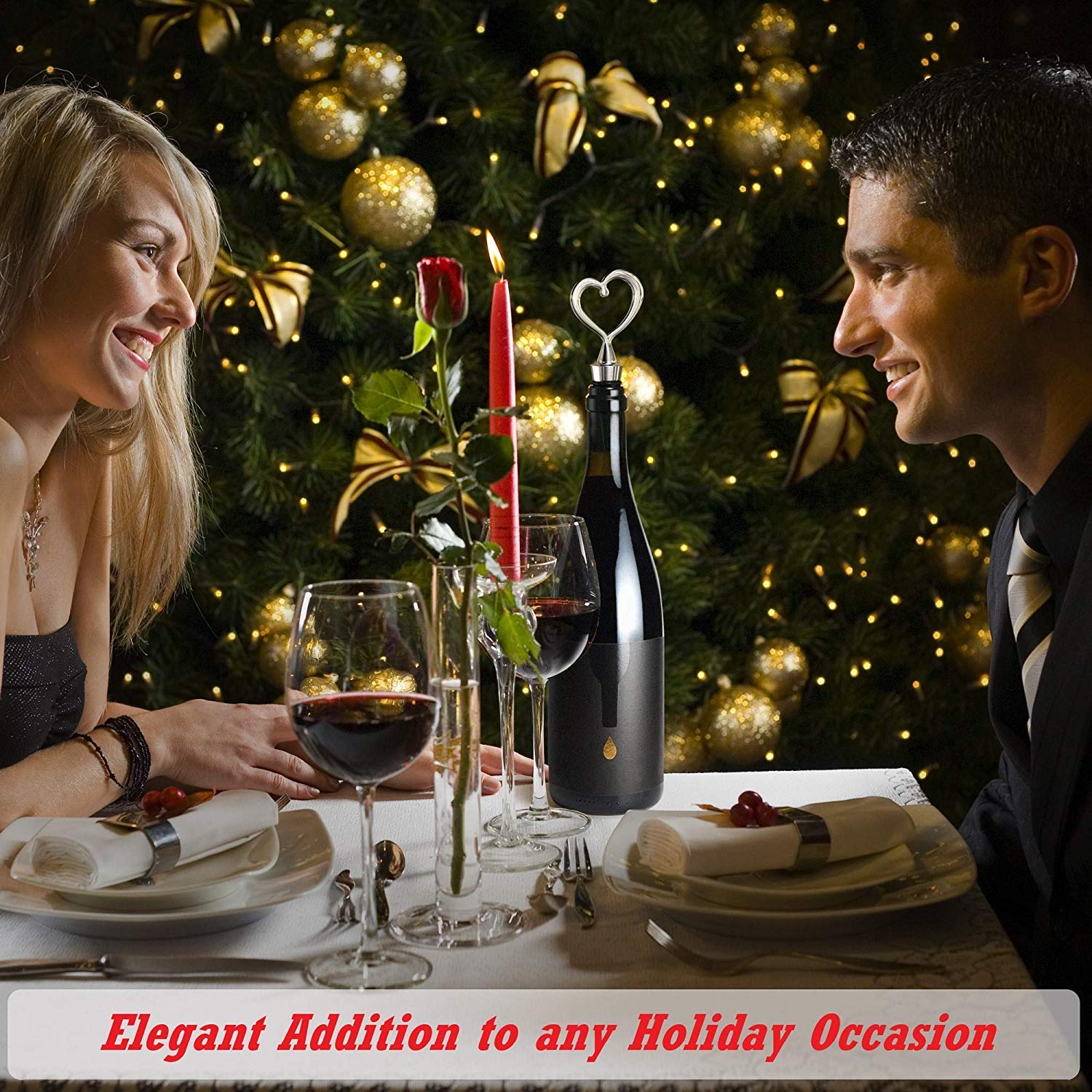 HASTHIP Wine Bottle Stoppers Set of 3 with Heart Shape Seal 4.3 in Height | Stainless Steel and Silicone