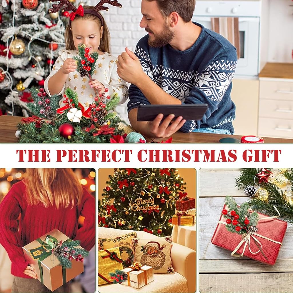 HASTHIP® 35pcs Christmas Decorations Combo Snow-Dusted Pine Branches & Red Berry Pinecones for Xmas Tree, Garland, Wreath, DIY Craft, Home Garden Décor, Scrapbooking, Planners, Journaling