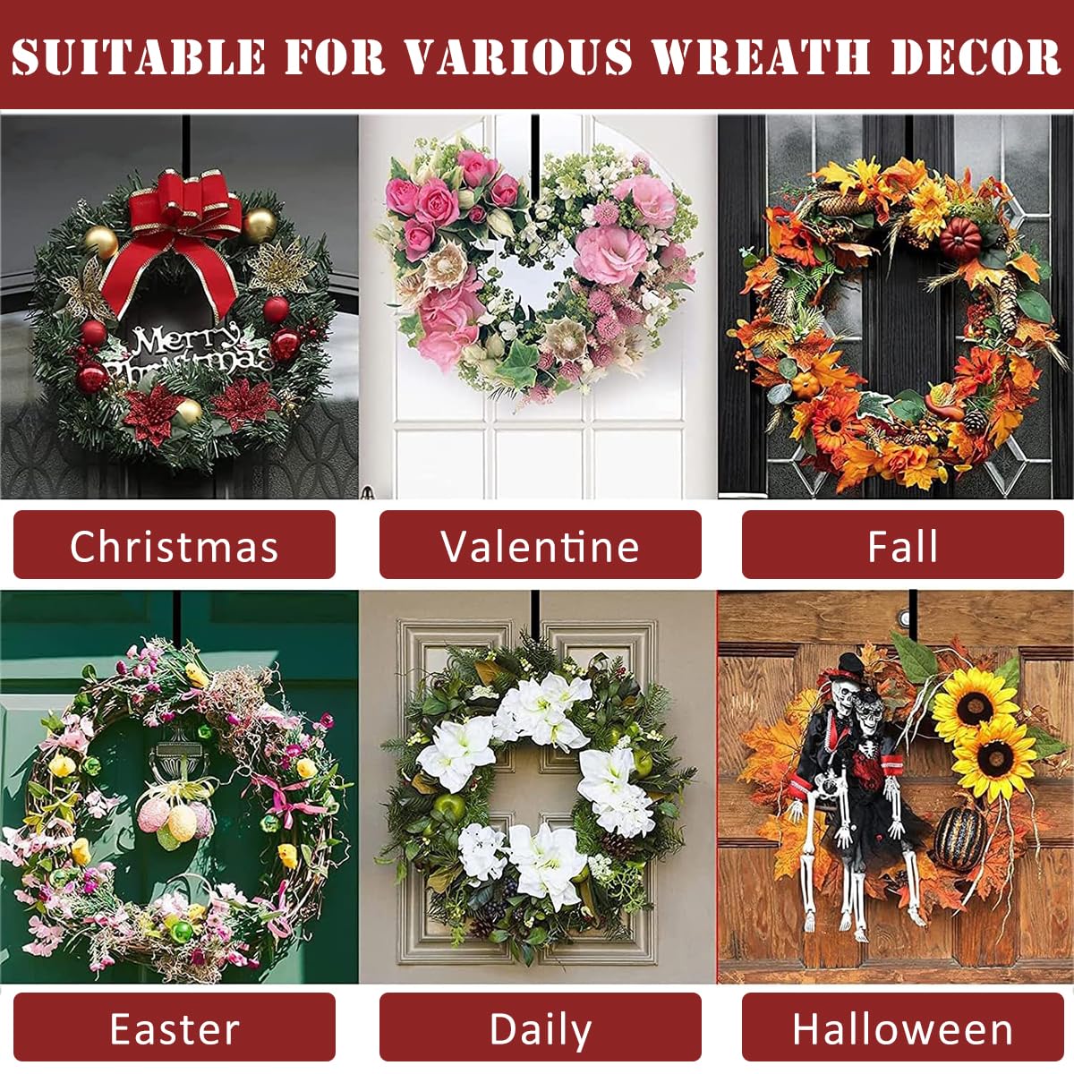 HASTHIP® Wreath Hanger for Front Door, Adjustable Wreath Hanger Wreath Hanger, 20 lbs Larger Door Upgrade Wreath Hanger Christmas Fall Wreaths Decorations Hook (Black,15-25 Inches)