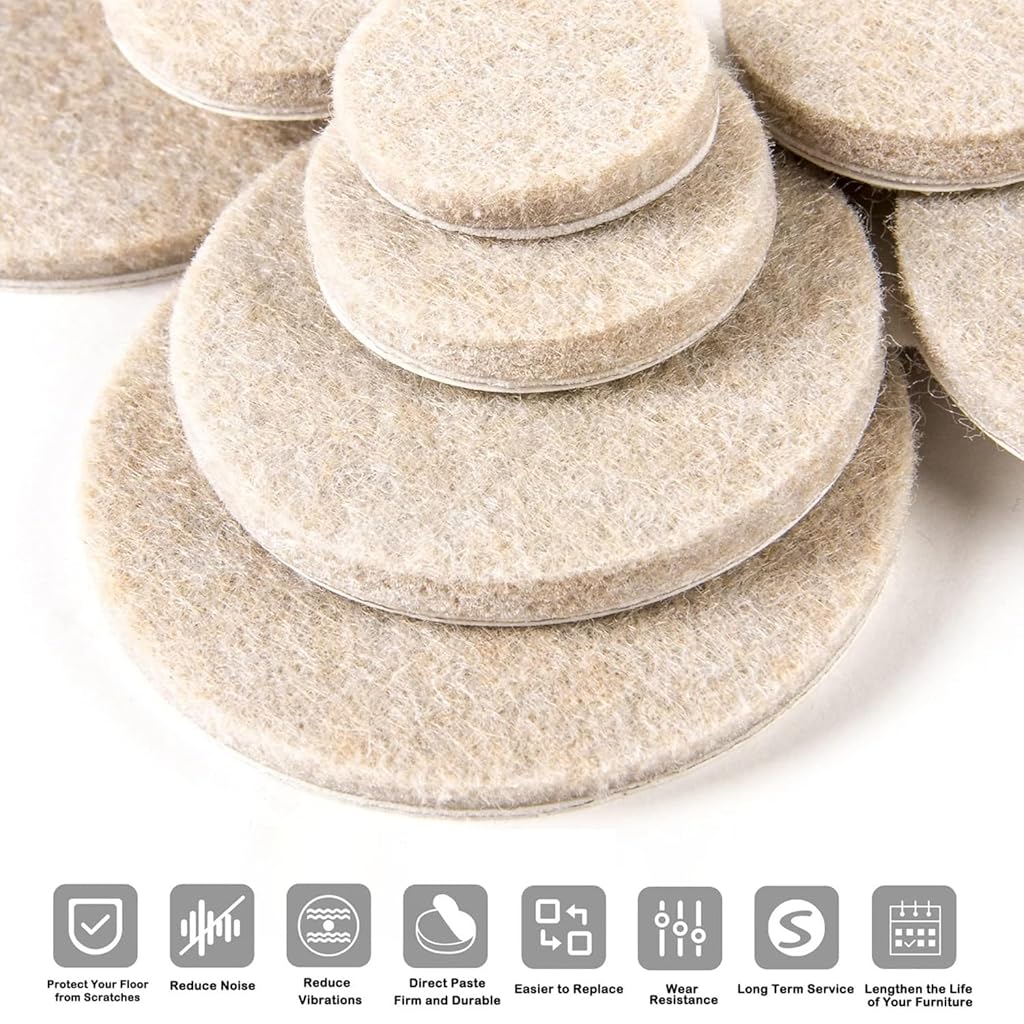 ZIBUYU® 80Pcs Felt Furniture Feet Pads 3-Sizes 2/3/4cm Dia Round Table Feet Pads Chair Feet Floor Portectors Noise-reduction Self Adhesive Universal Furniture Feet Pads