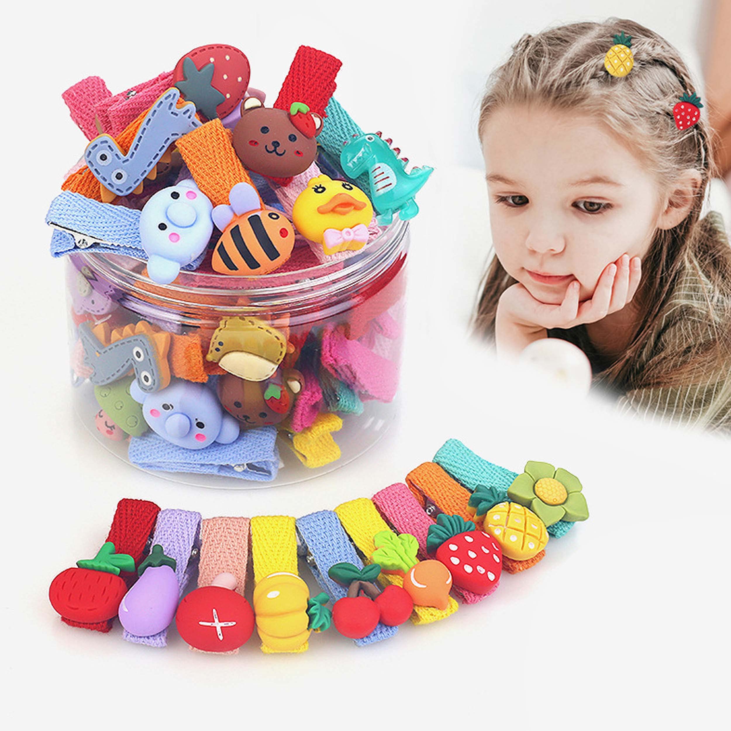 ELEPHANTBOAT Hair Clips Set for Kids with Box featuring 26 pcs Cartoon Designs | Cute Multicolor Hair Pins for Girls