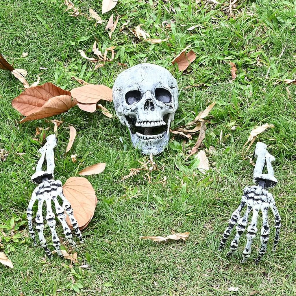 HASTHIP Halloween Half Buried Skeleton Ornament for Lawn and Garden Décor | Includes 2 Arms and Head