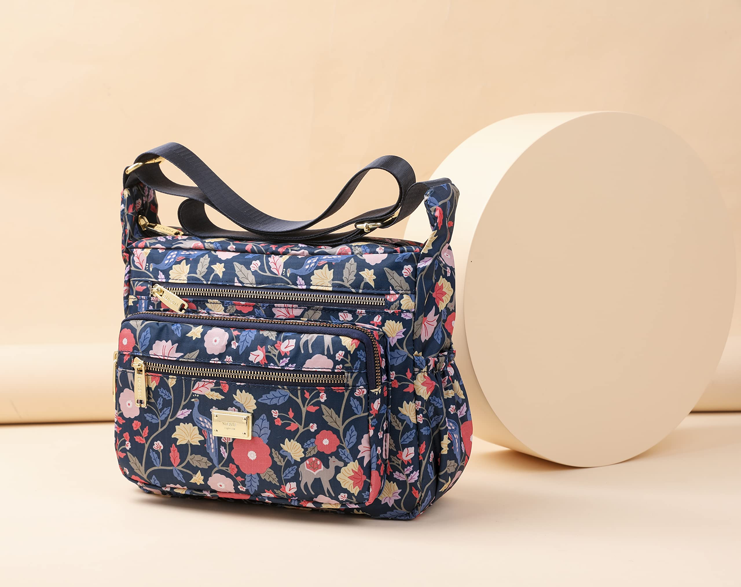 PALAY Women Crossbody Bag for Travel with Multi Layer Zipper Pockets and Nylon Design | Floral Print Casual Satchel