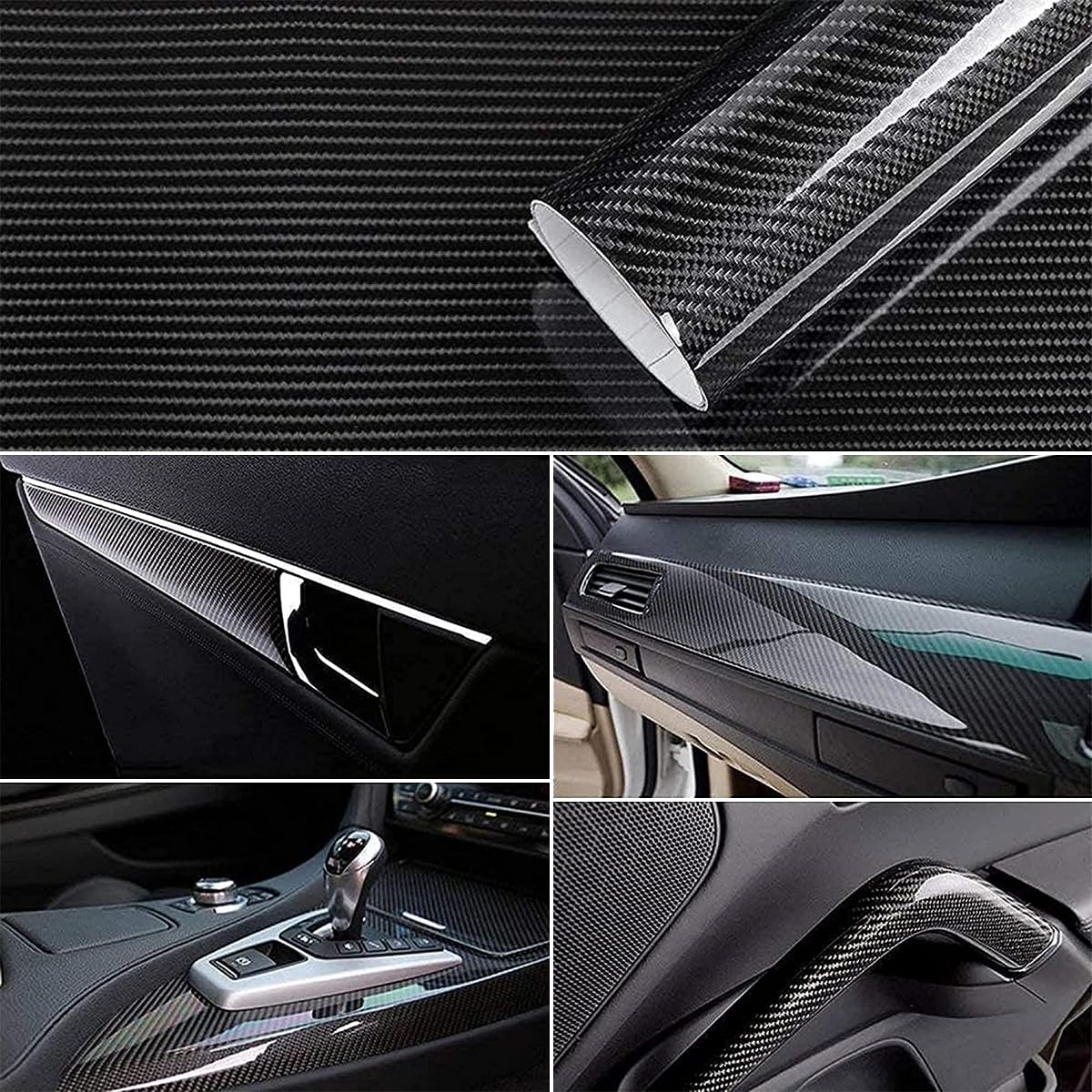 STHIRA Gloss Carbon Fiber Car Wrap Film 30x152 cm 2 PCS with UV Resistant Peel Stick Design