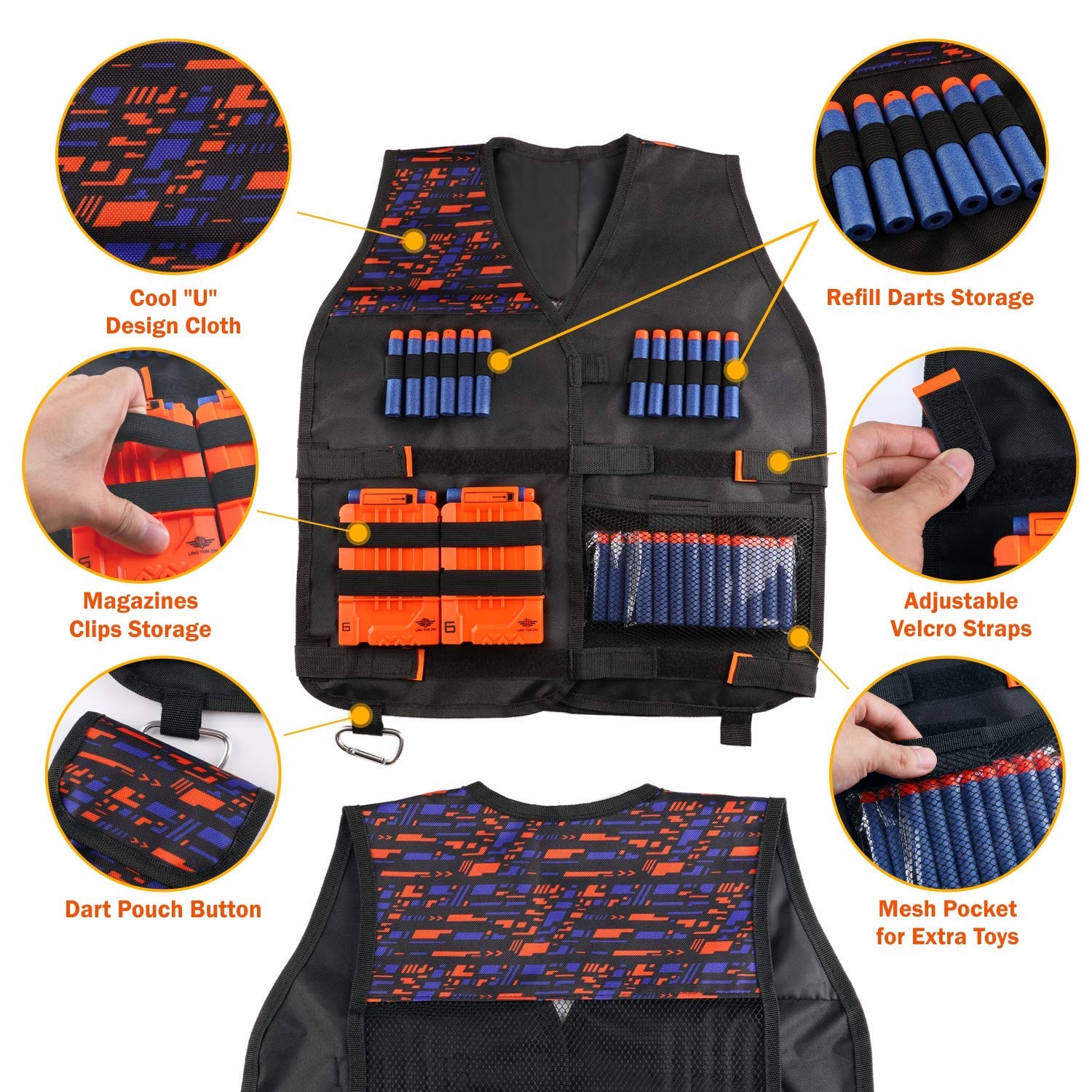 PATPAT® Tactical Vest Kit for Kids, Nerf Gun Gear for Boys Girls, Nerf Guns Toys for 6 Years Boys Birthday Christmas Gifts for Kids -Orange