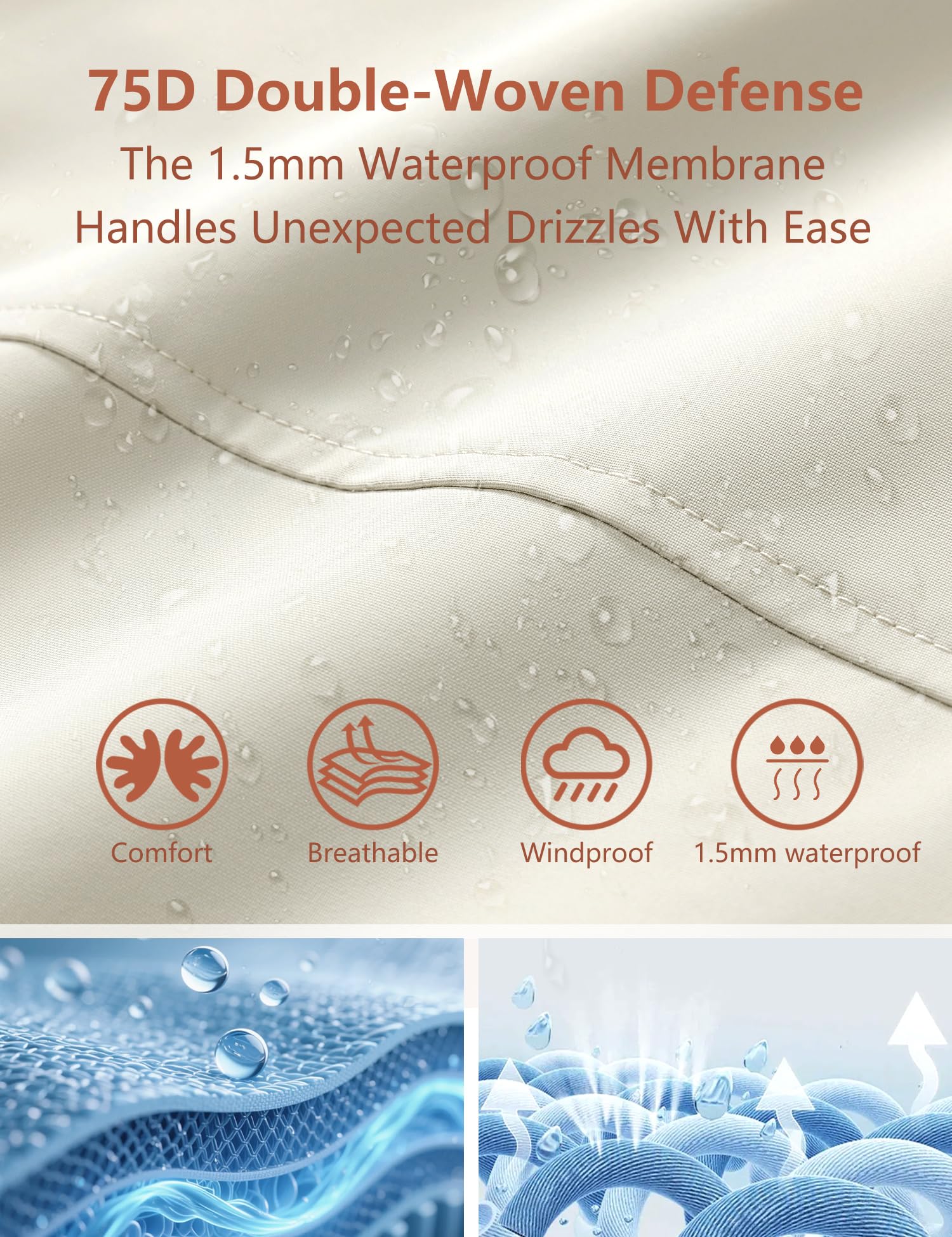 Venzina Women's Waterproof Jacket for Travel with 75D Fabric and Windproof Design | Light Khaki