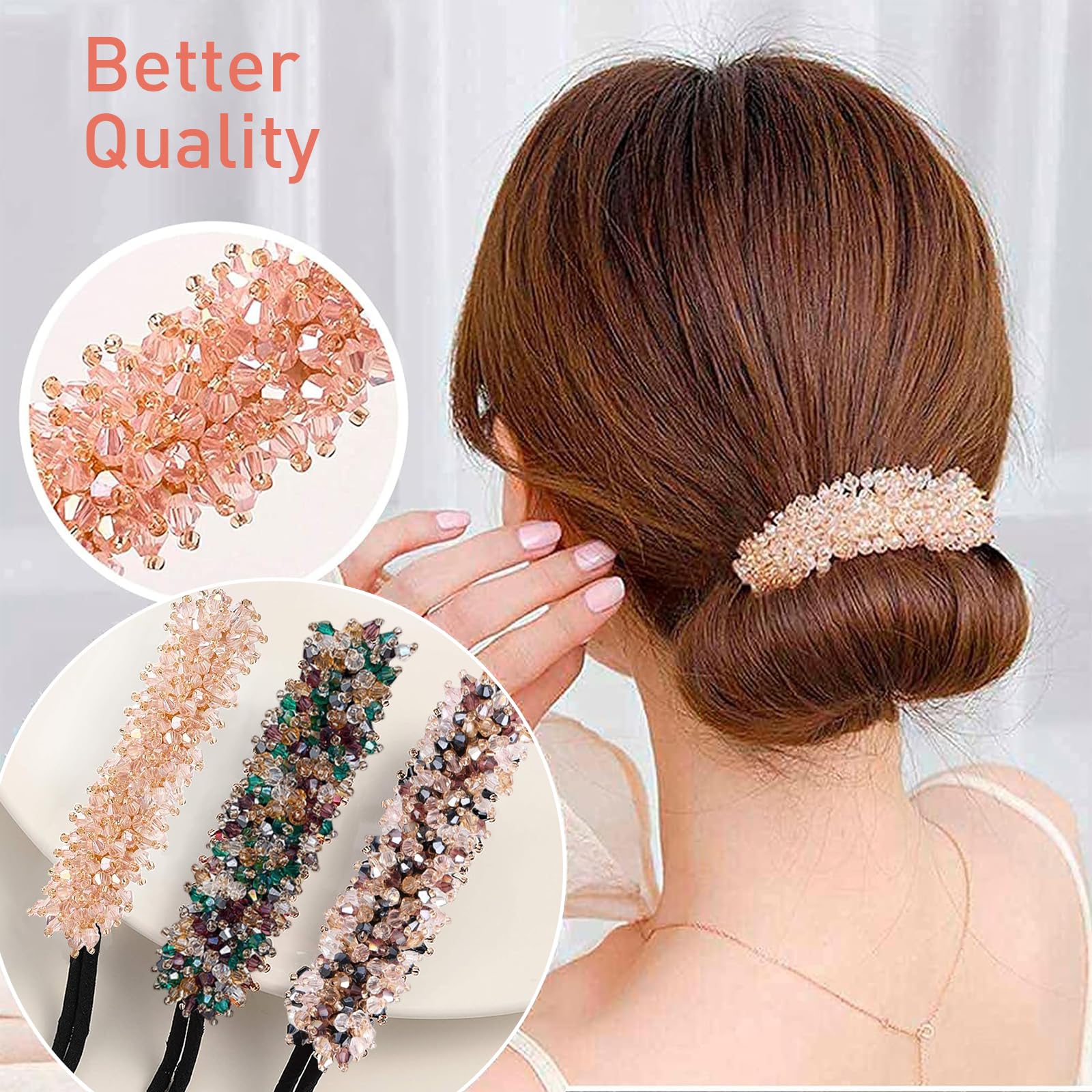 Venzina® Hair Bun Accessories for Women and Girls Stylish Rhinestone Magic Hair Bun Maker French Hairstyle Twist Bun Hair Clips for Women Hair Buns for Daily, Wedding, Party - 3 Pcs