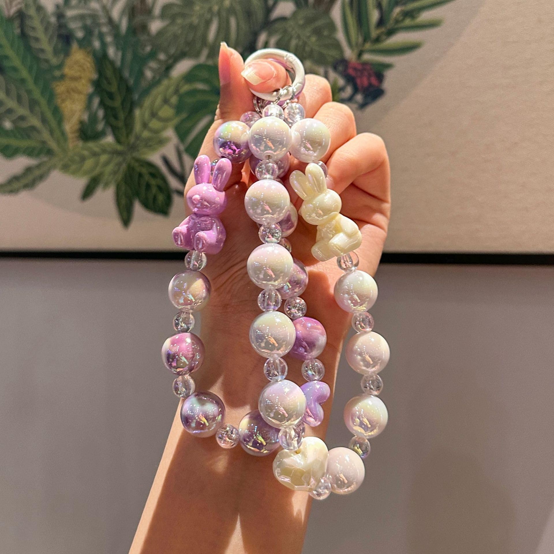 Zibuyu Beaded Phone Charm with Acrylic Heart Beads and Wristlet Chain | Cute Gift for Girls