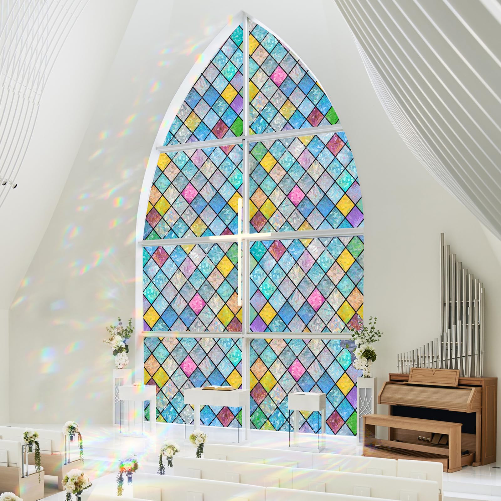 HASTHIP Window Sticker for Glass Privacy featuring Leaf Mosaic Pattern 44.5x200cm | UV Protection for Home and Office