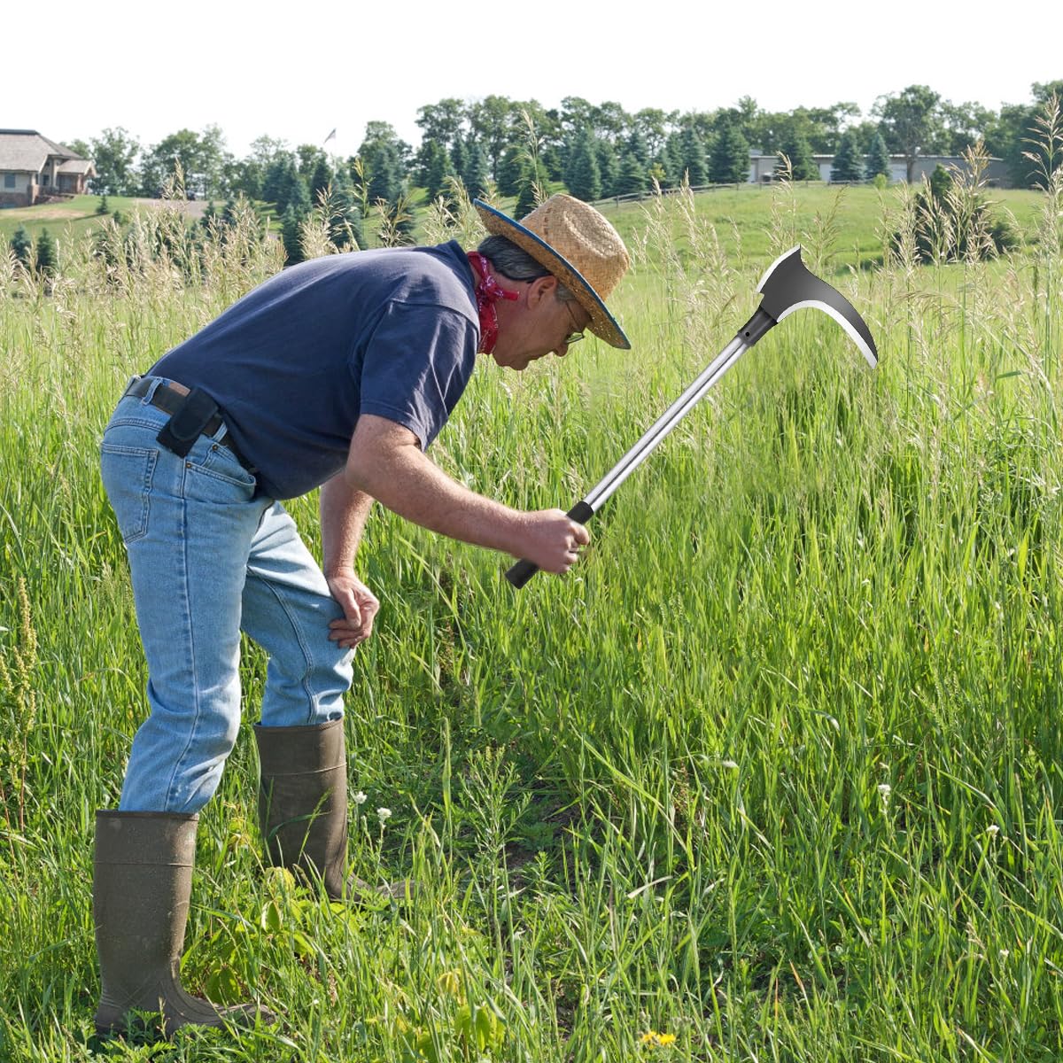 HASTHIP Grass Removing Tool for Gardening with 2 in 1 Axe Design and 18 in Handle | Manganese Steel
