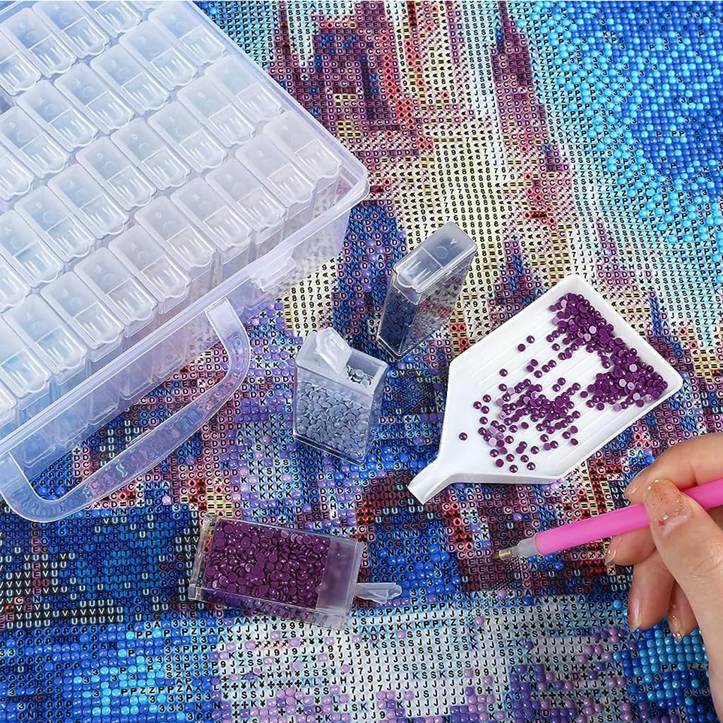 ZIBUYU Diamond Painting Storage Box 64 Slots with 64 Labels Individual Beads for DIY Art Craft Jewelry Beads Organizer Accessories Jewelry, Rhinestones