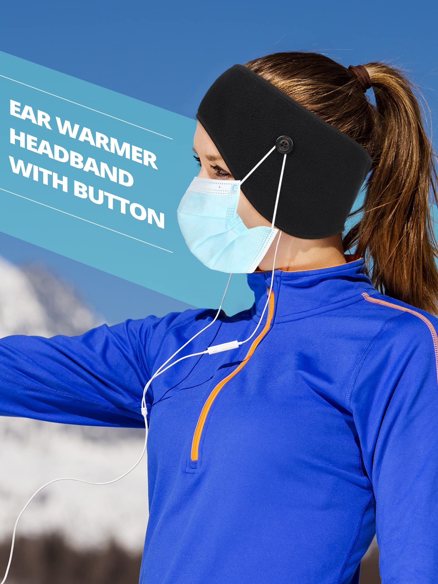 PALAY Winter Headband for Running and Cycling with Button Design and Polar Fleece | 9.25×4.72 in Unisex Ear Warmer