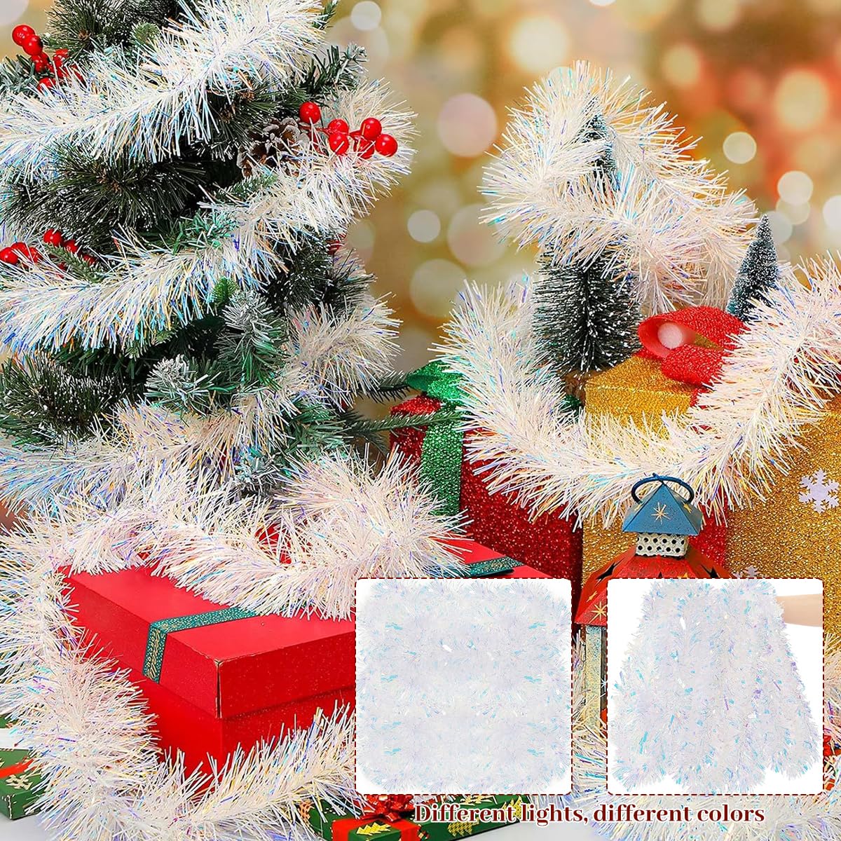 HASTHIP Christmas Tinsel Garland for Holiday Decor with 16.4ft Metallic Shine White