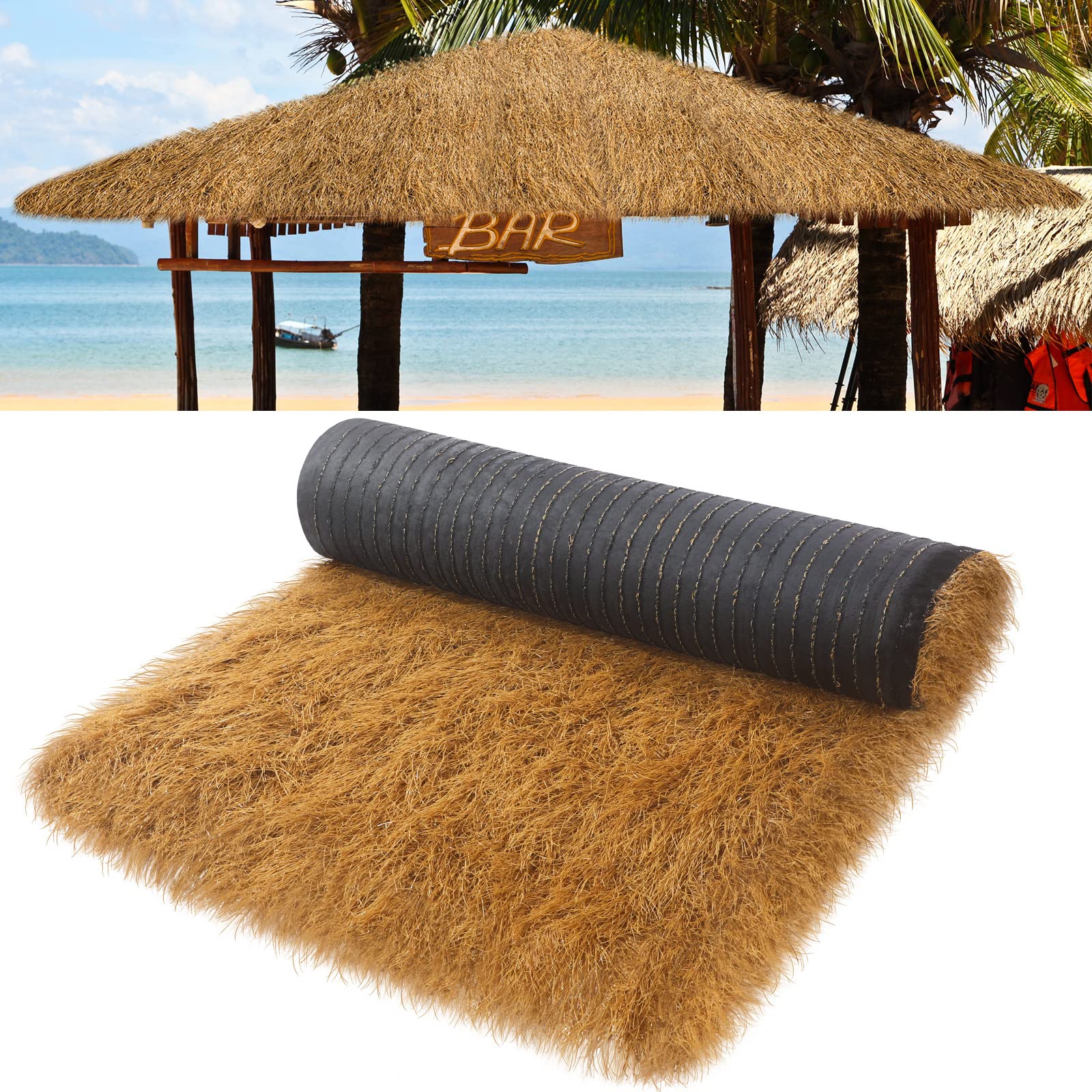 HASTHIP® Synthetic Thatch Roof Panel, 0.5×2m Artificial Palm Thatch Roll, Realistic Anti-Slip Roofing for Outdoor Tiki Bar, Gazebo, Garden, Hut Decor