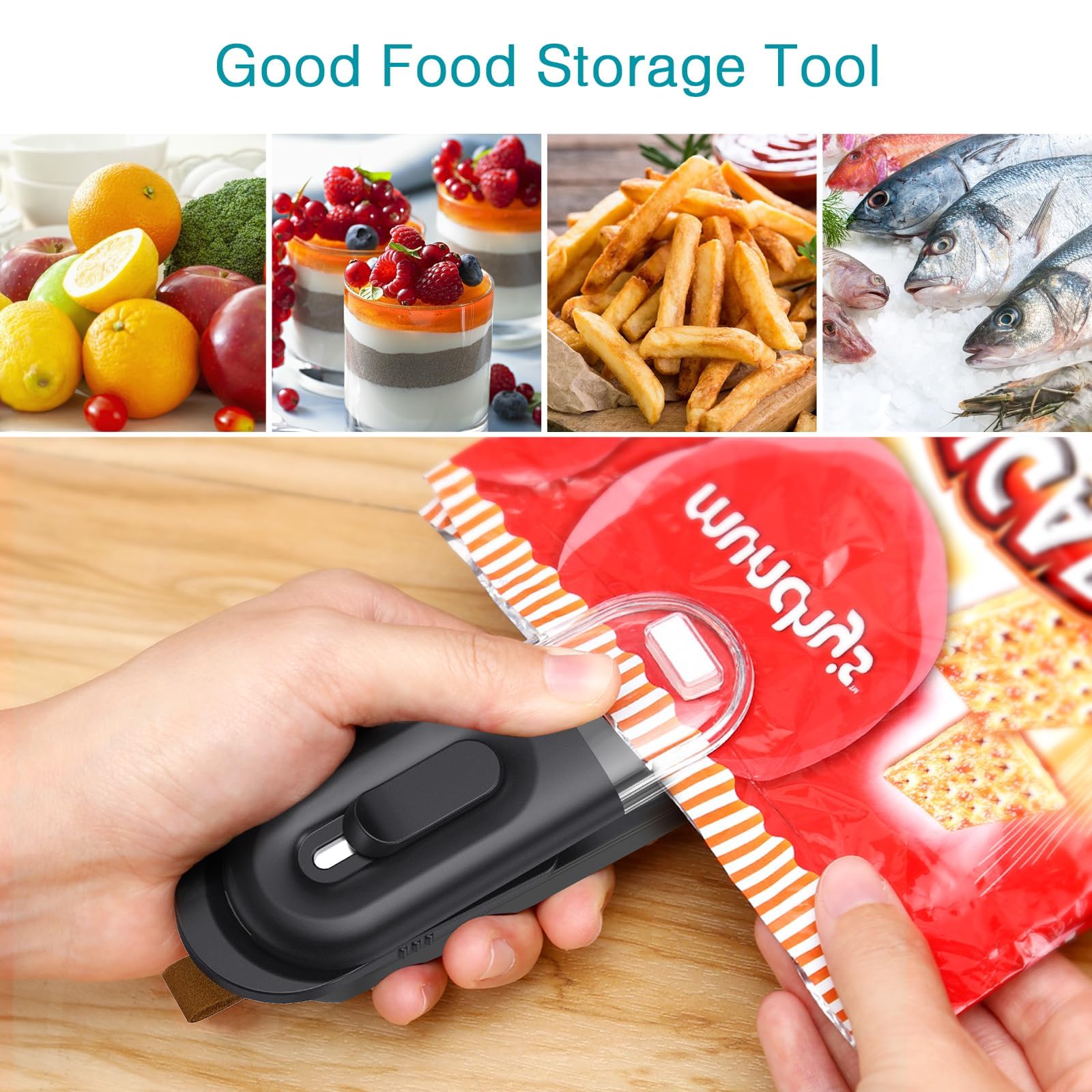 Mini Bag Sealer for Food Storage with Safety Lock and Built In Cutter | Battery Powered