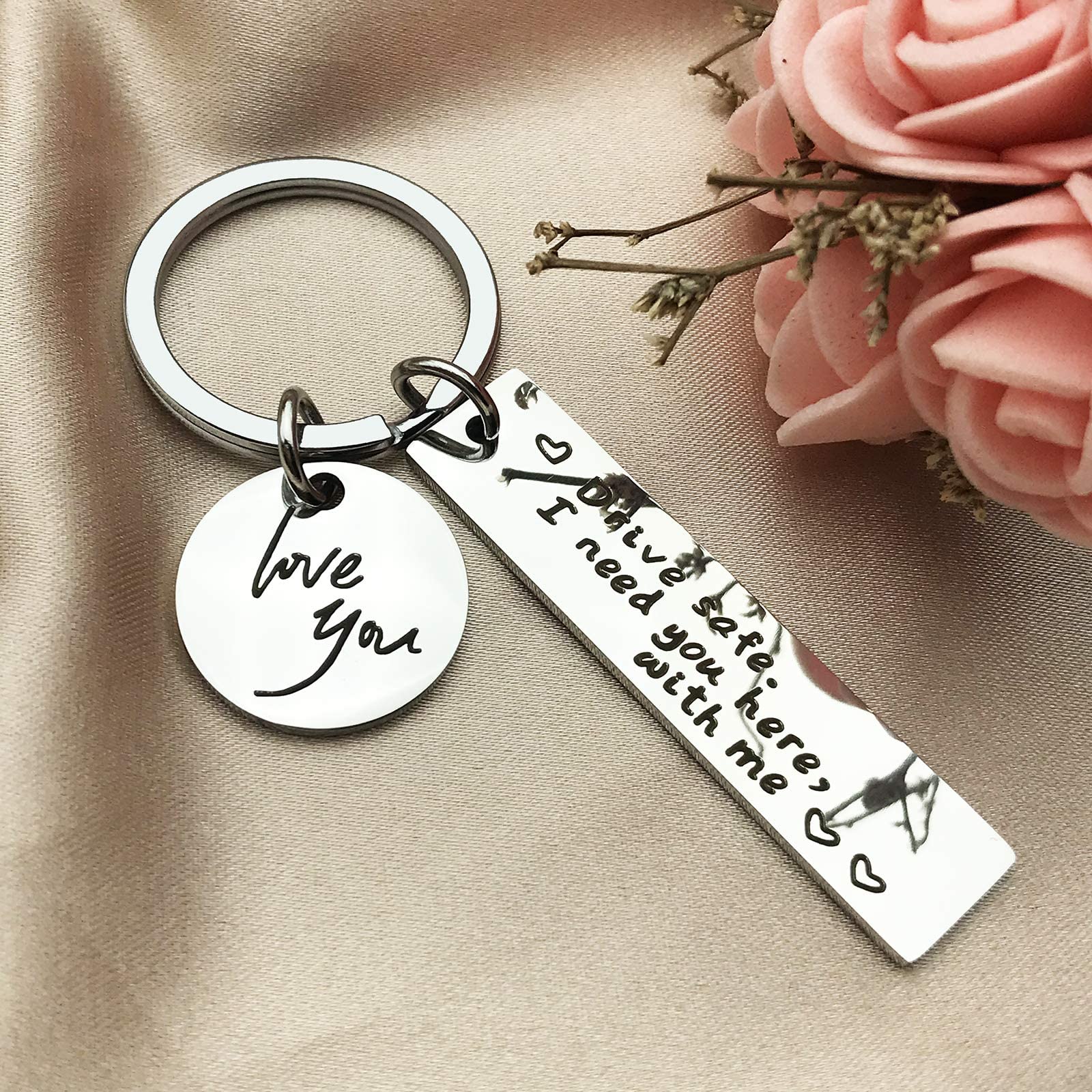 PALAY Drive Safe Keychain with Gift Box for Boyfriend or Husband featuring Stainless Steel Charm | I Love You Message