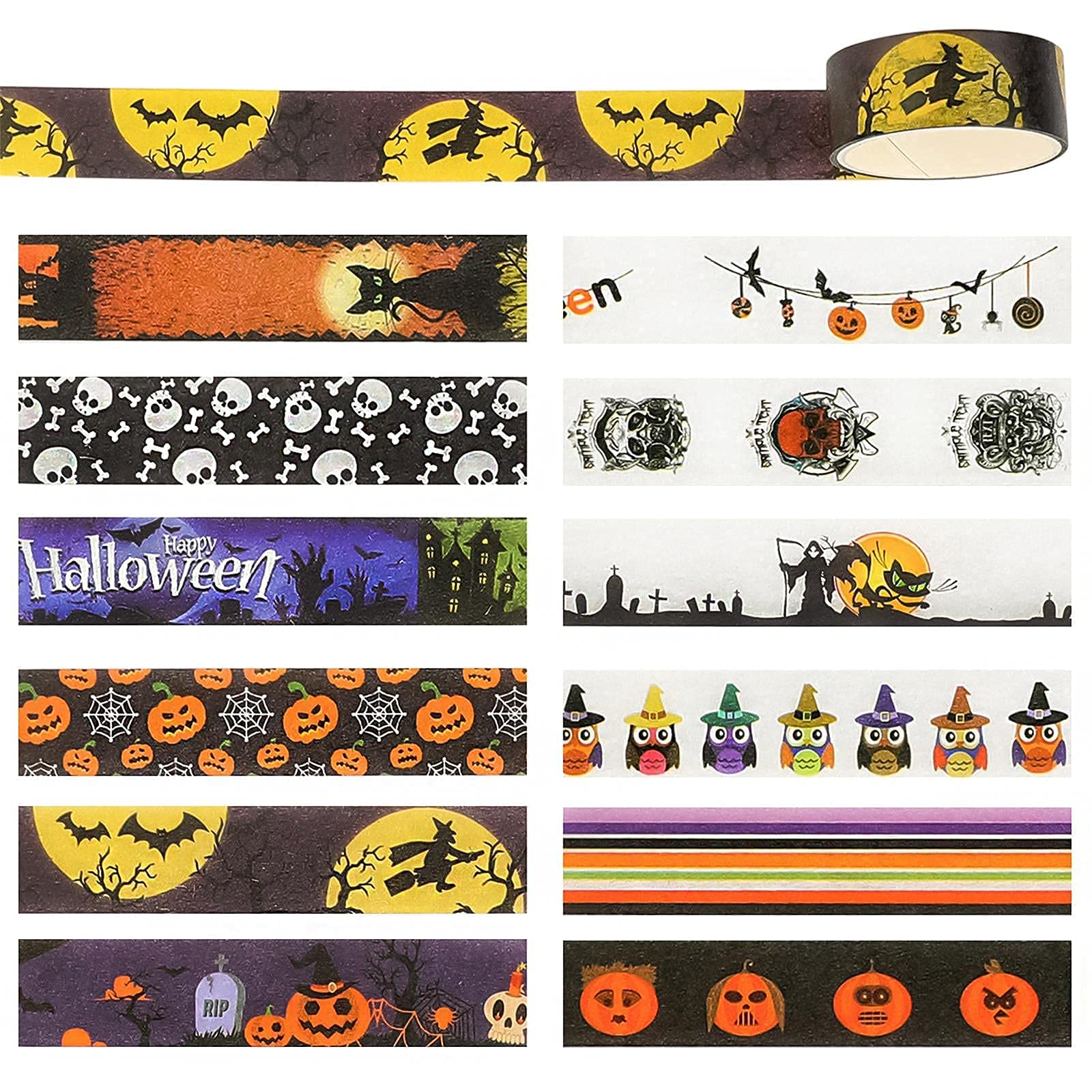 HASTHIP 24 Roll Washi Tape Set Halloween Element Aesthetic Decorative Tape Washi Tape Set Seasonal Art Perfect for Scrapbook Supplies Bullet Journal