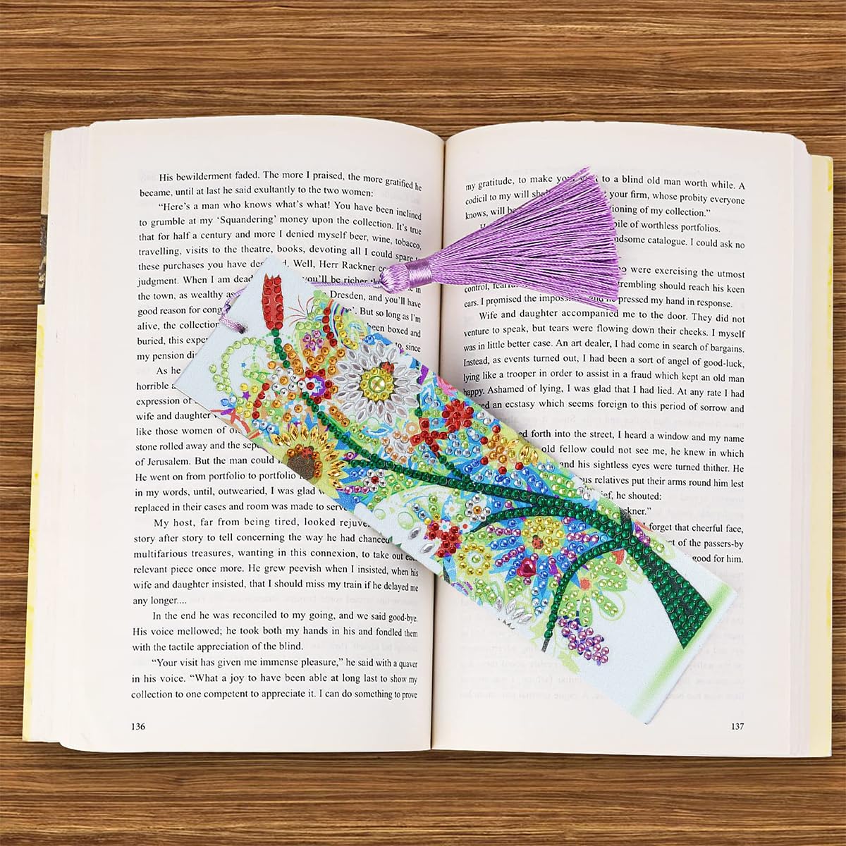 OFIFO DIY Bookmarks for Craft Making with Tassel featuring PU Leather Backing 8.3x2.4 in | Flower Diamond Art Kit for Beginners and Adults