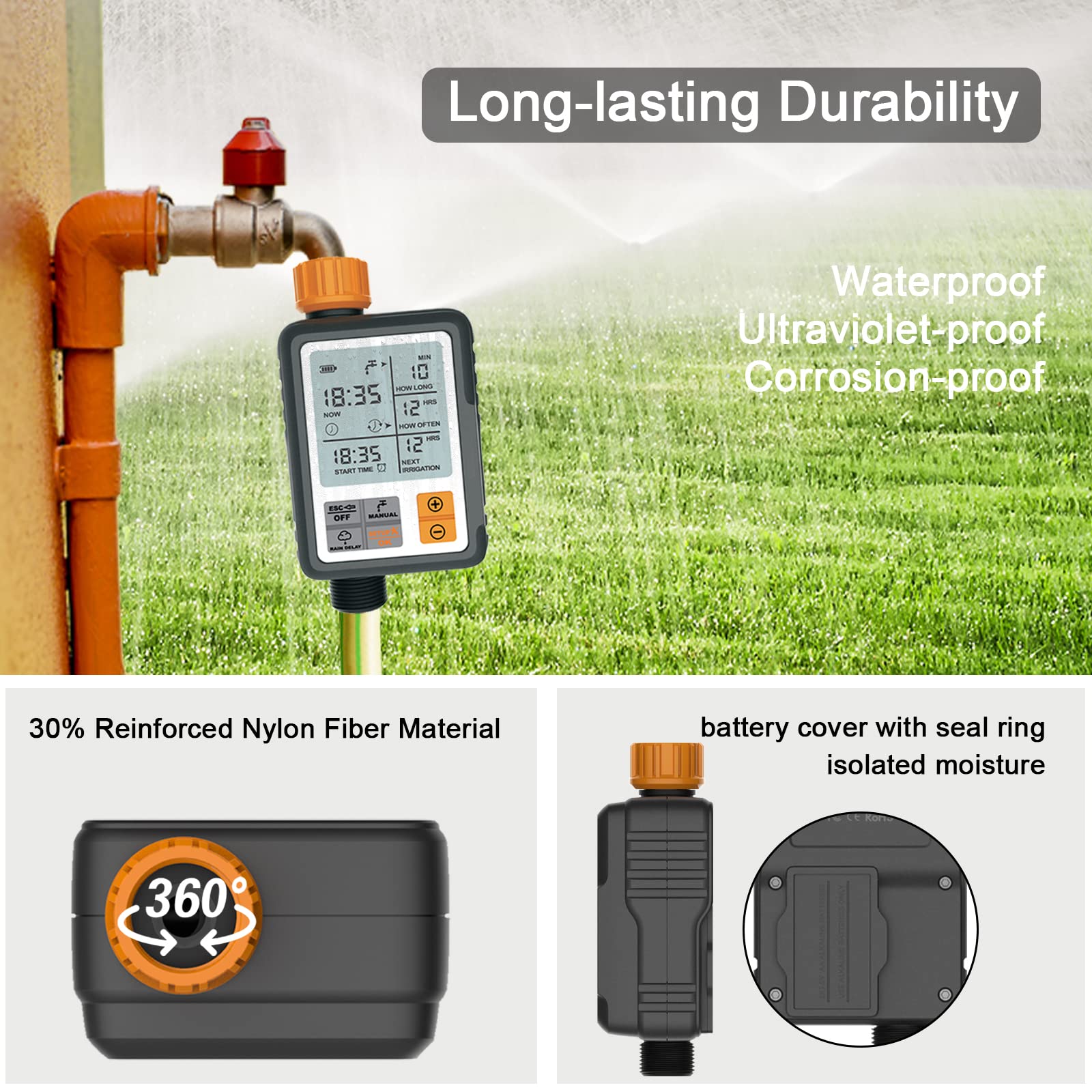 HASTHIP Drip Irrigation Timer for Garden Farm, Irrigation Water Timer Programmable Timer, Automatic Watering System, Waterproof Digital Irrigation Timer System for Lawns