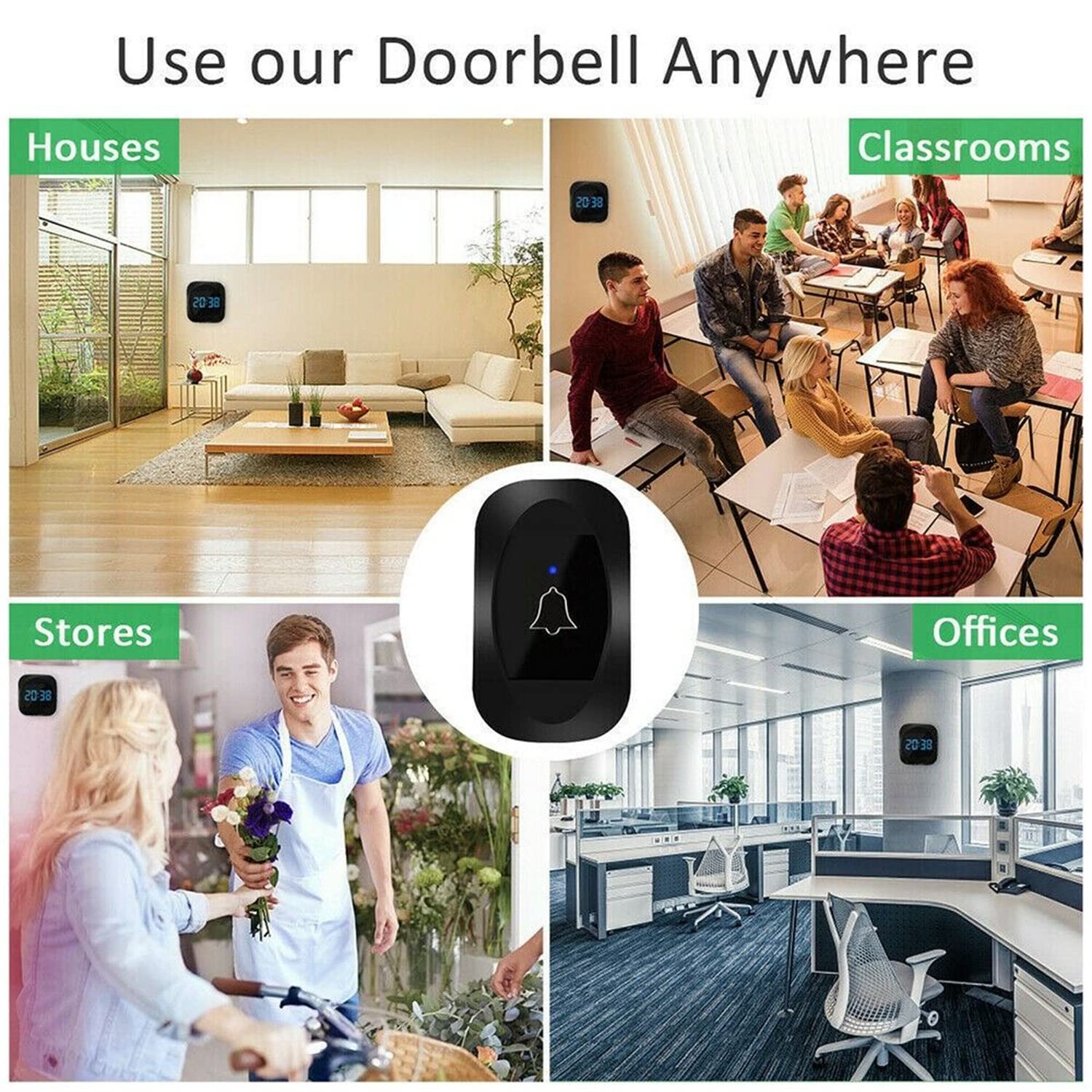 Supvox Door Bell for Home Electrical with Memory Function Wireless Door Bell Waterproof IP44 Ding Dong Bell with Large LCD Clock and Door Number Display Smart Door Bells 38 Ringtones 4 Level Volume