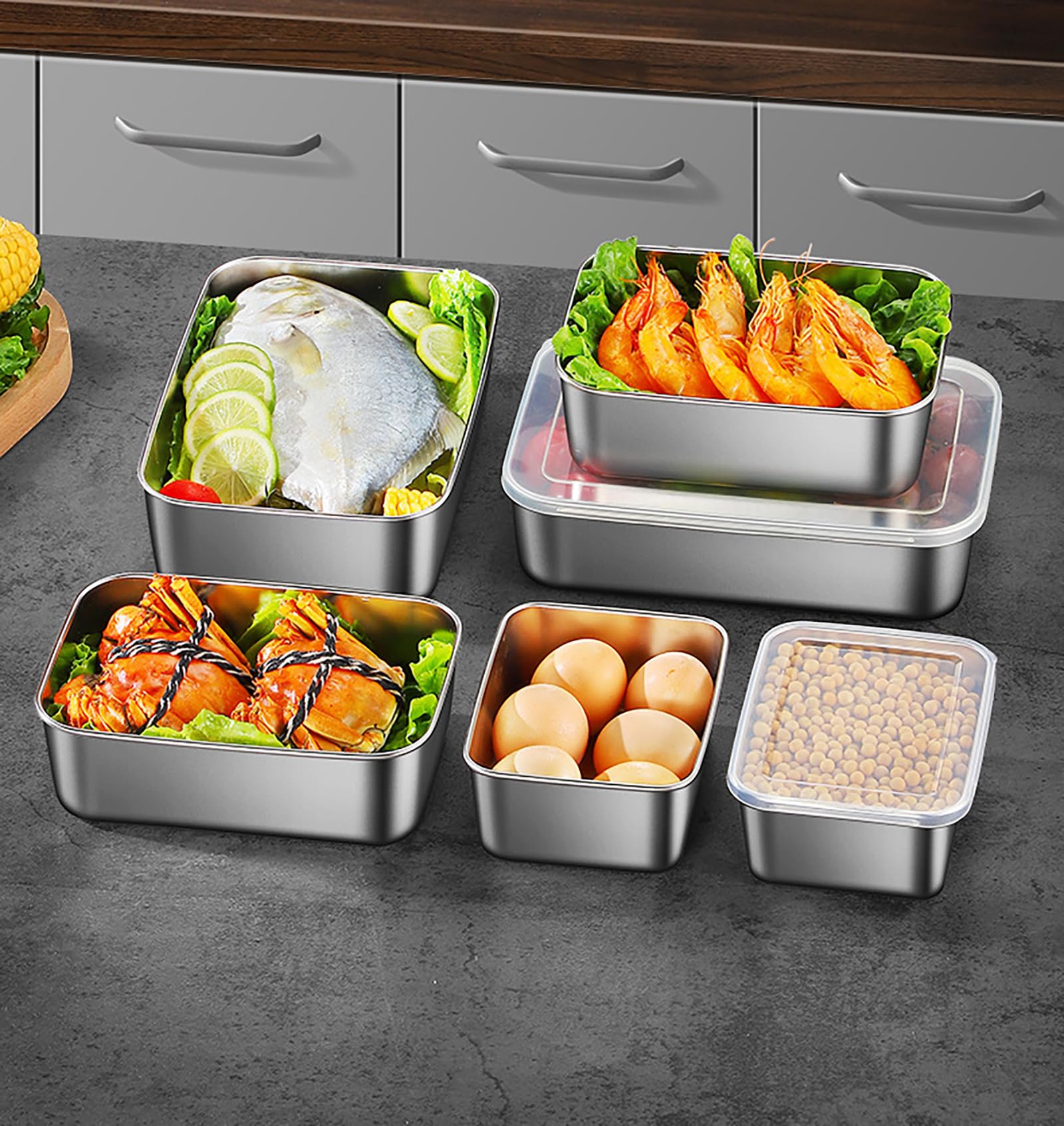 HASTHIP Stainless Steel Food Containers Set for Freezer and Outdoor Use with Clear Leak Proof Lids | 3 Sizes 650ml 1100ml 1700ml