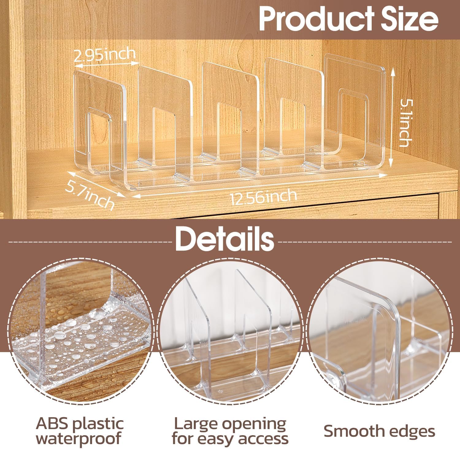 HASTHIP Shelf Divider for Wardrobe with 4 Compartments Clear Acrylic 12.5x5.7x5 in | Handbag Organizer