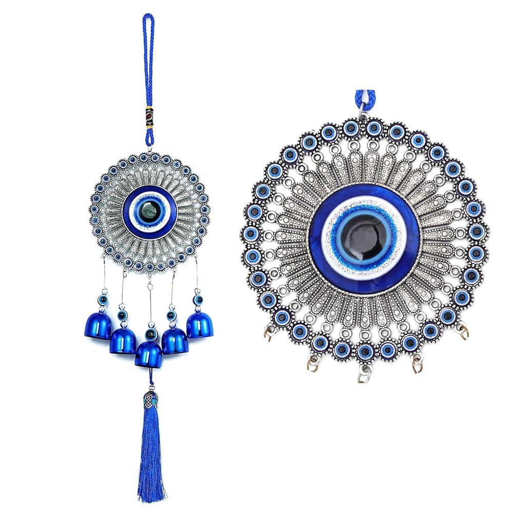 ZIBUYU® Blue Evil Eye Hanging Decoration Ornament Metal Window Charm for Home, Car, and Office Protection, Handcrafted Turkish Glass Amulet for Decorative Wall Display and Good Luck Gift Idea