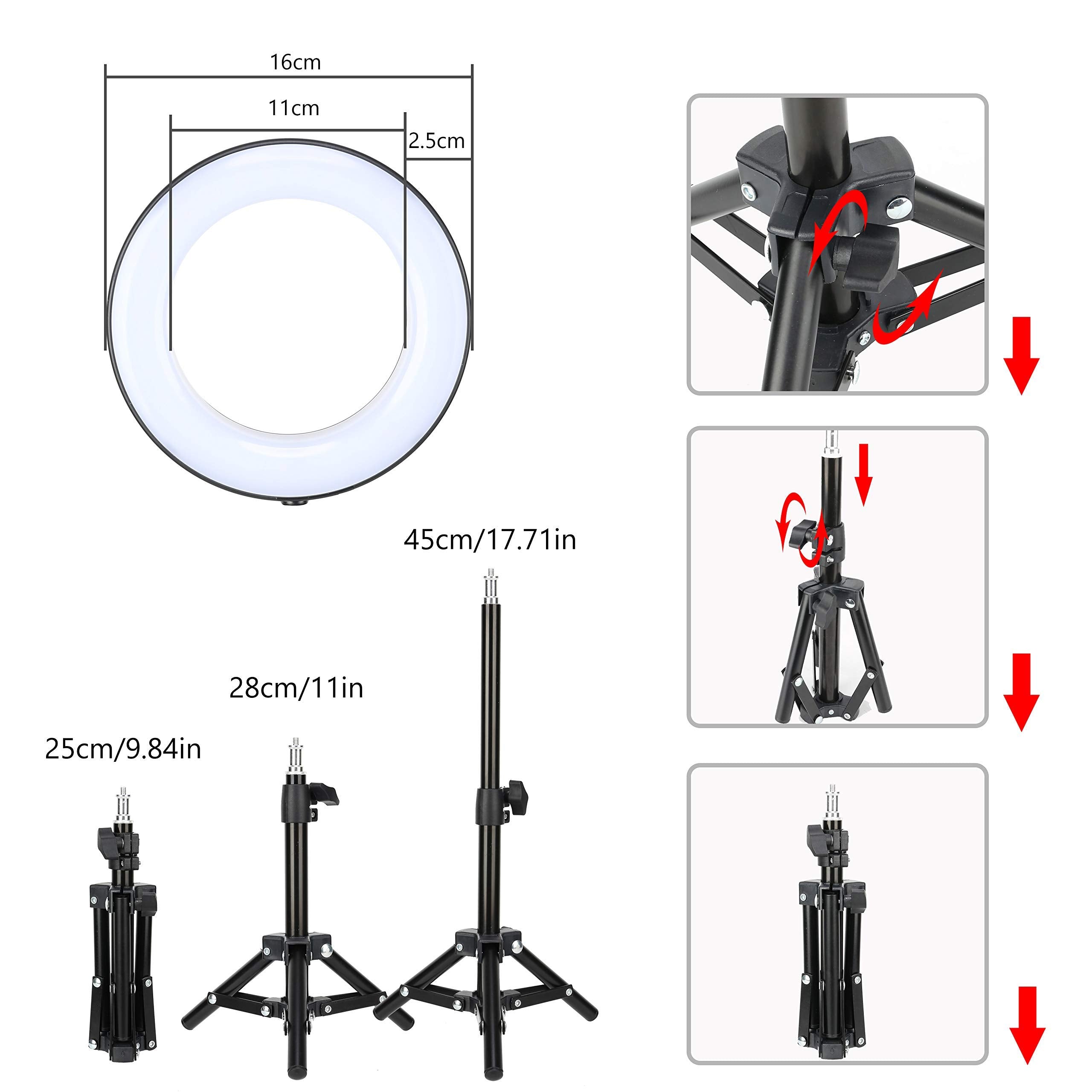 Verilux Selfie Ring Light for Makeup and Video with 6 in Dimmable Light & Mini Tripod | Bluetooth Remote
